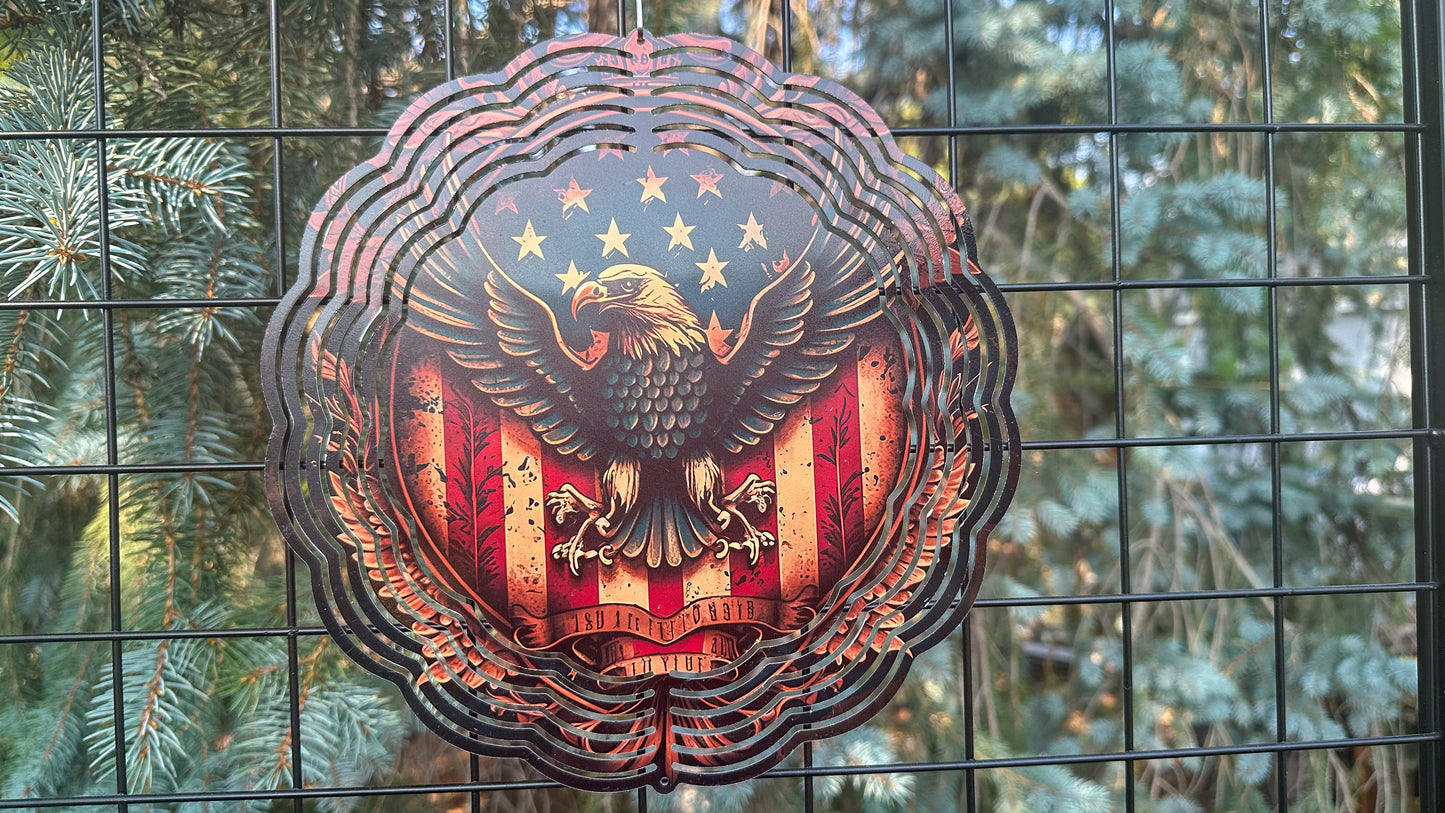 3D Eagle Wind Spinner with USA Flag - 10-Inch Yard Decor for Veterans