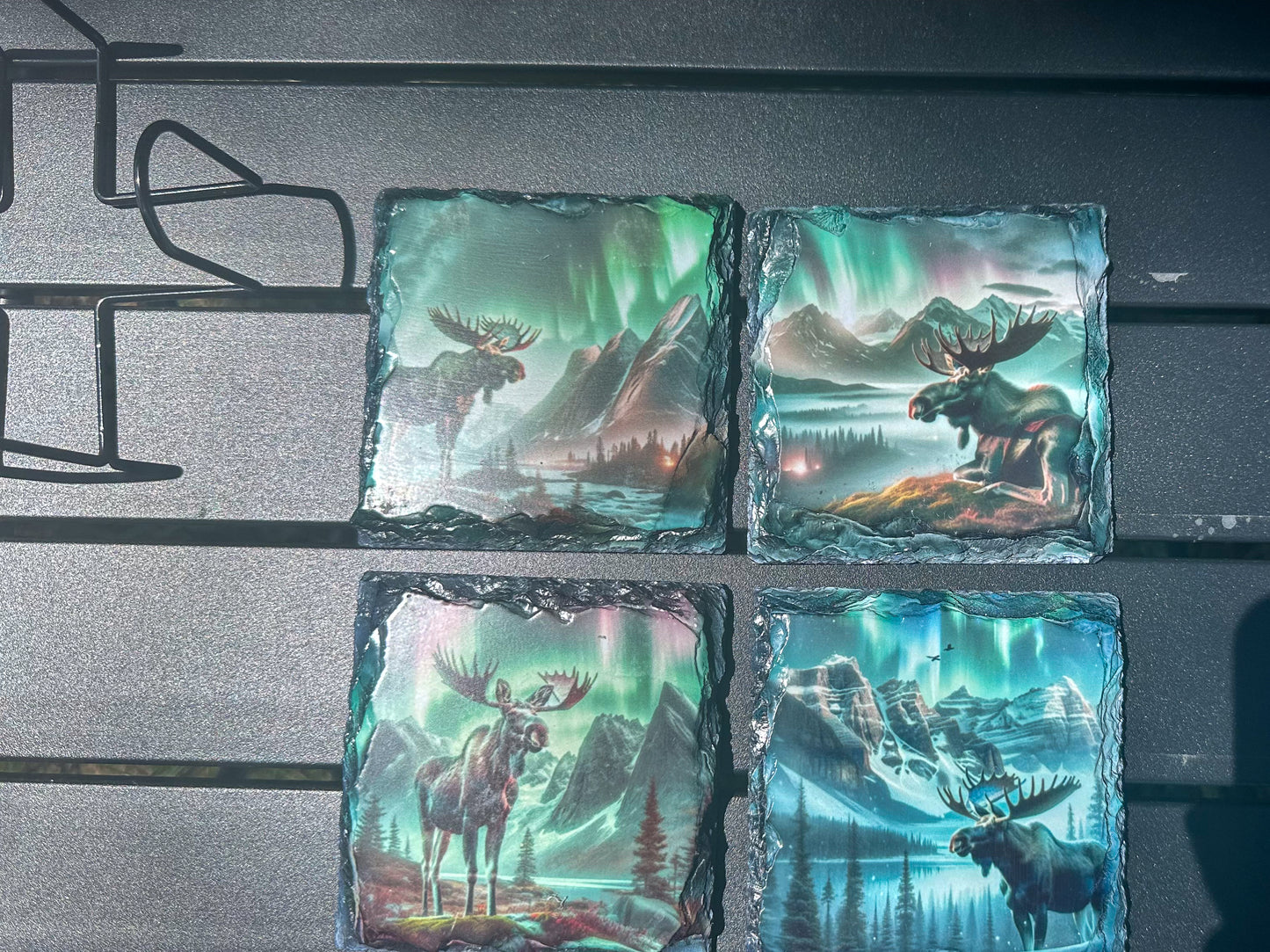 Moose Slate Coaster Set - 4 Unique Northern Lights Coasters for Moose Lovers