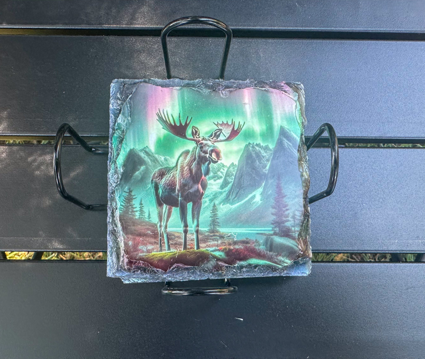 Moose Slate Coaster Set - 4 Unique Northern Lights Coasters for Moose Lovers