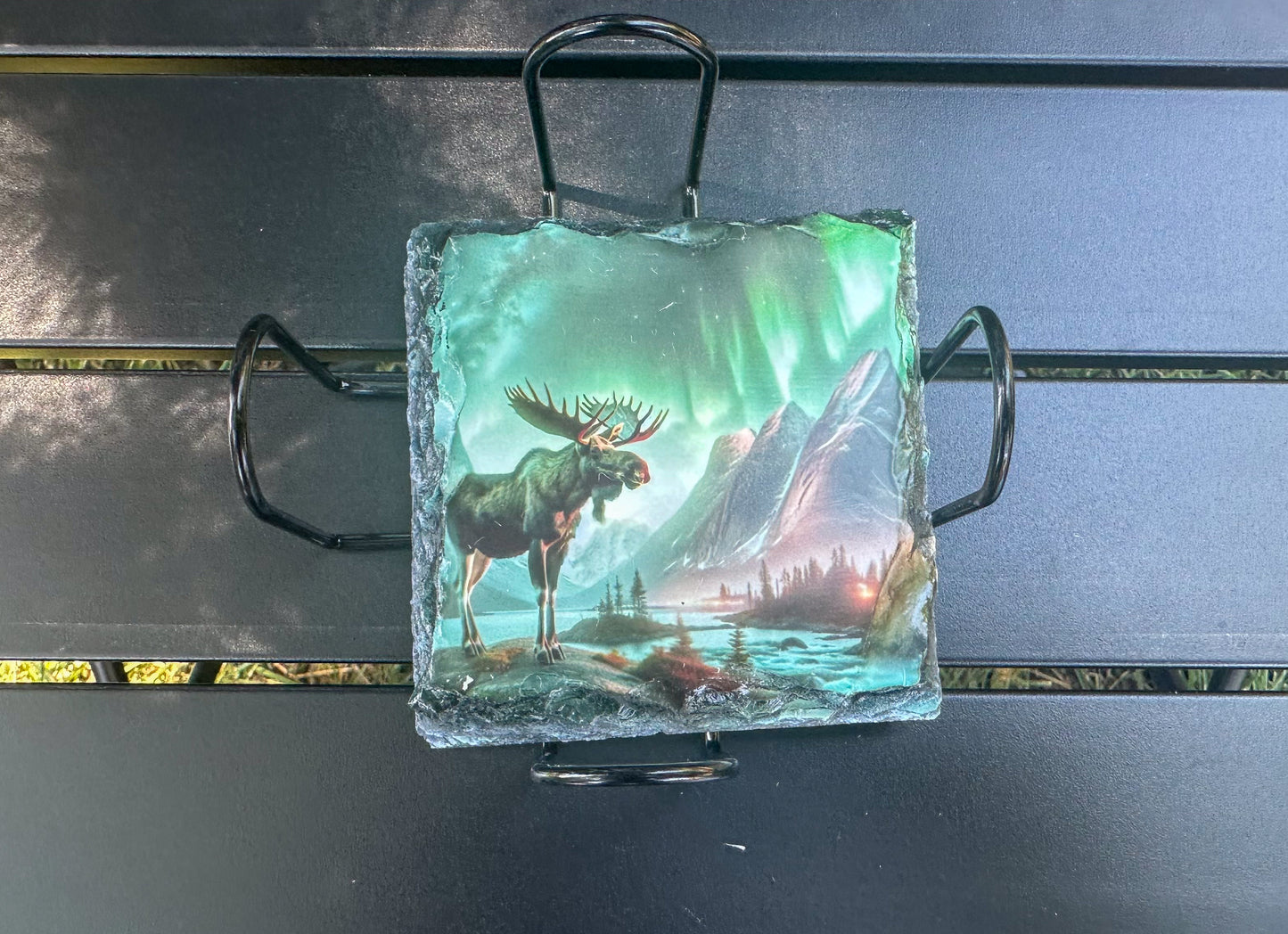 Moose Slate Coaster Set - 4 Unique Northern Lights Coasters for Moose Lovers