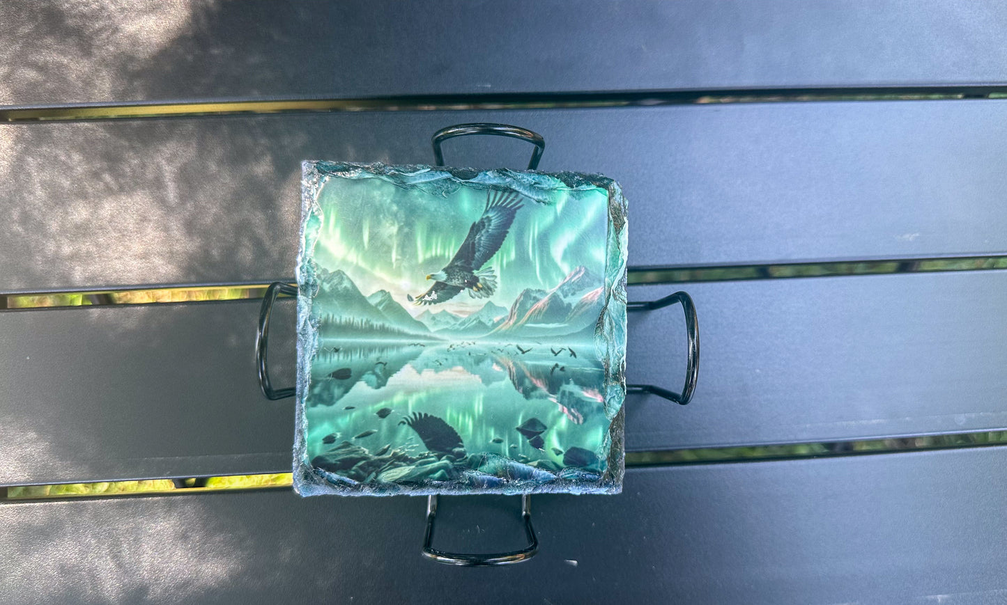 Eagle Slate Coaster Set of 4 with Northern Lights - Ideal Gift for Eagle Enthusiasts