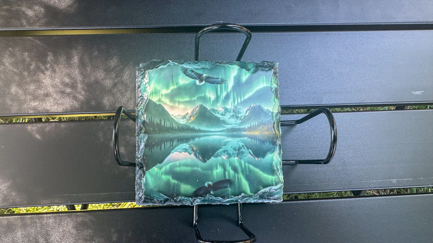 Eagle Slate Coaster Set of 4 with Northern Lights - Ideal Gift for Eagle Enthusiasts