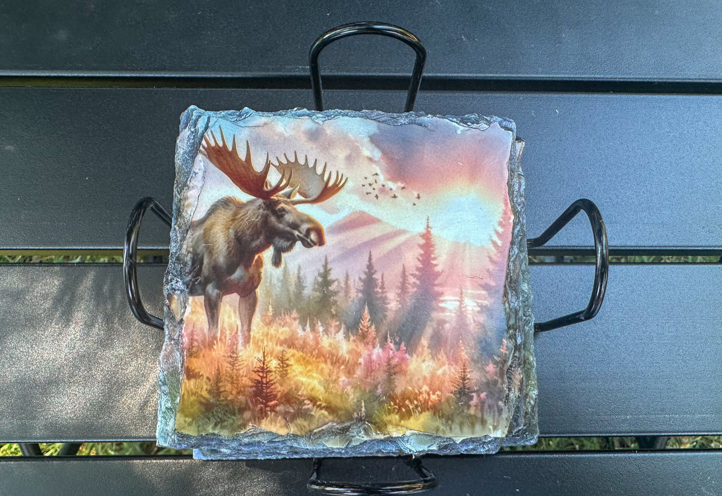 Moose Sunset Scene Slate Coasters - Set of 4 for Moose Lovers Outdoor Enthusiasts