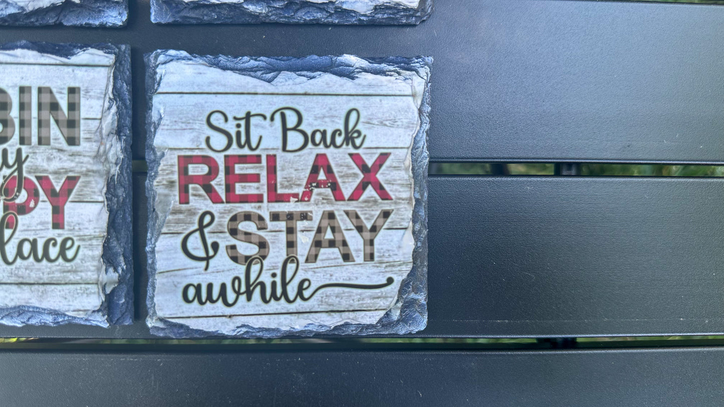 Slate Coaster Set of 4 - The Cabin Is My Happy Place - Ideal Housewarming Gift for Cabin Enthusiasts