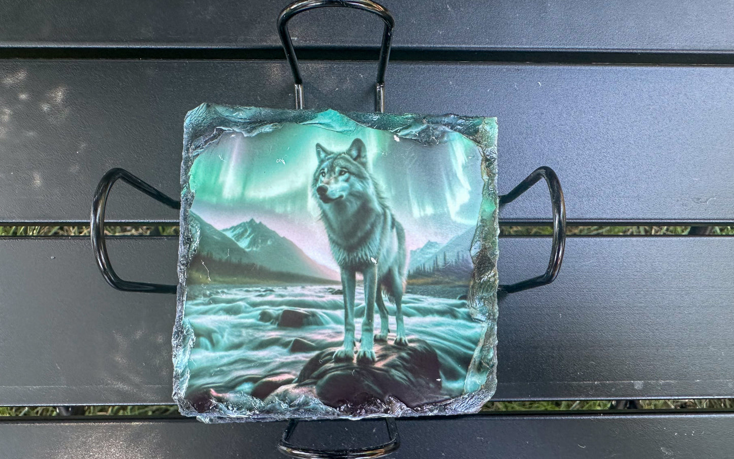 Northern Lights Wolf Coaster Set - 4 Slate Coasters for Wolf Lovers