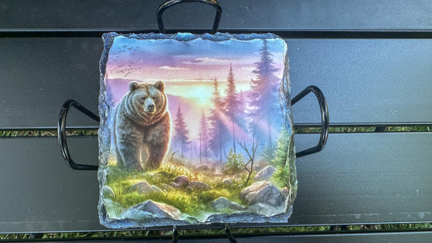 Bear Sunset Coaster Set - Set of 4 Slate Coasters for Bear Lovers