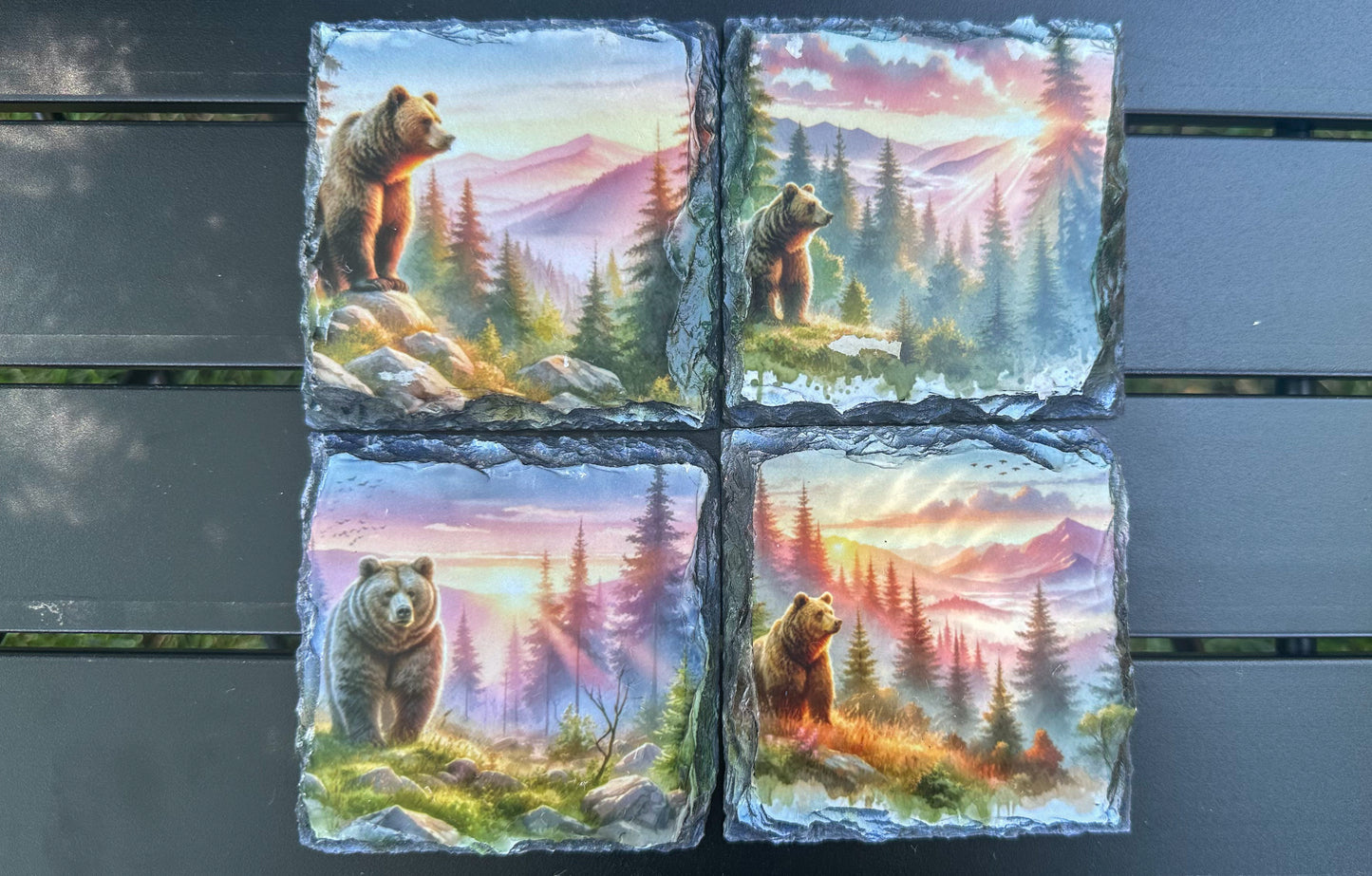 Bear Sunset Coaster Set - Set of 4 Slate Coasters for Bear Lovers