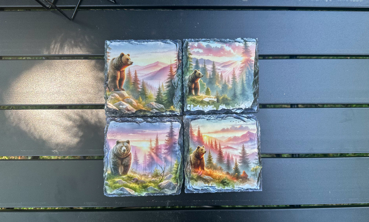 Bear Sunset Coaster Set - Set of 4 Slate Coasters for Bear Lovers