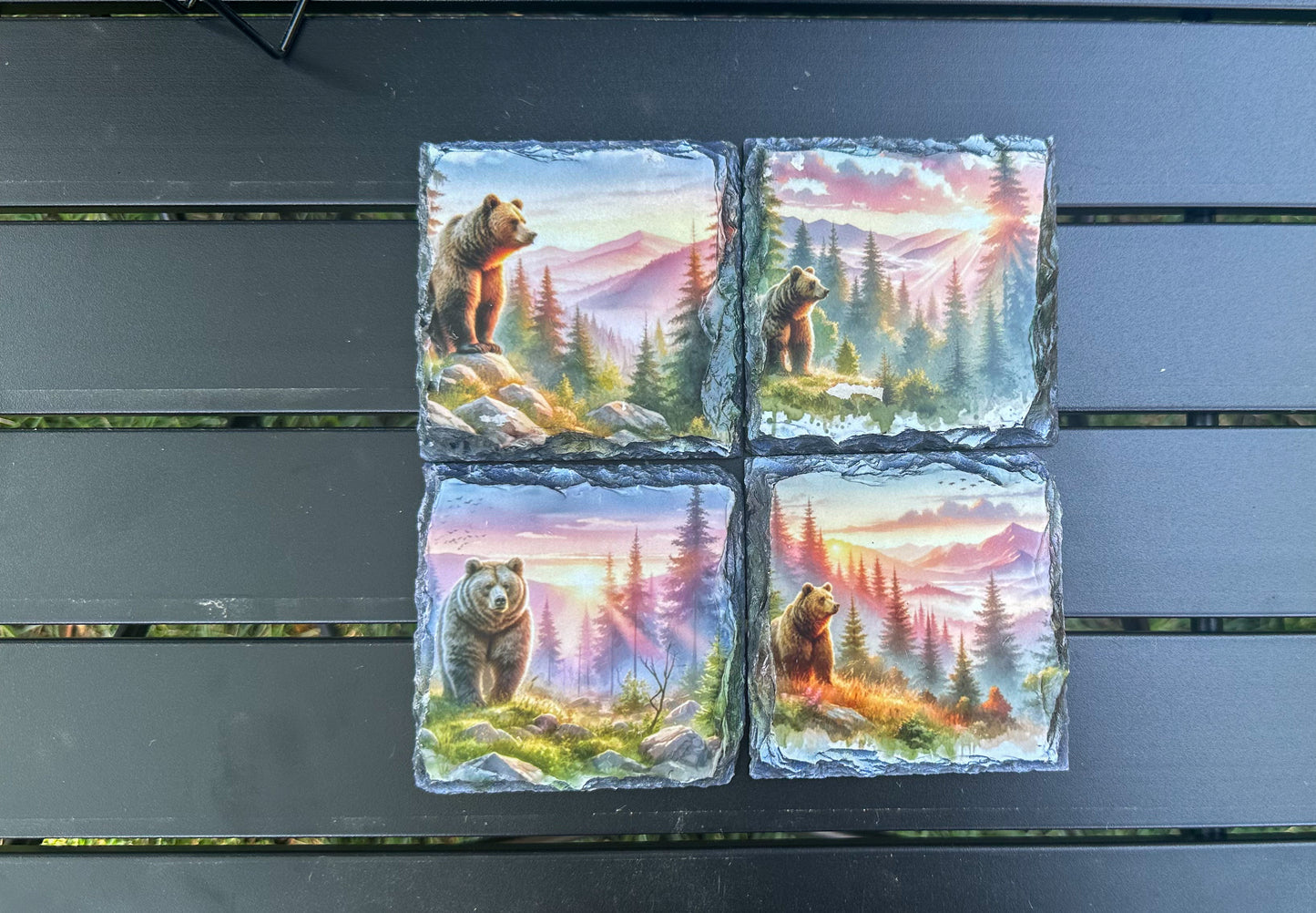 Bear Sunset Coaster Set - Set of 4 Slate Coasters for Bear Lovers