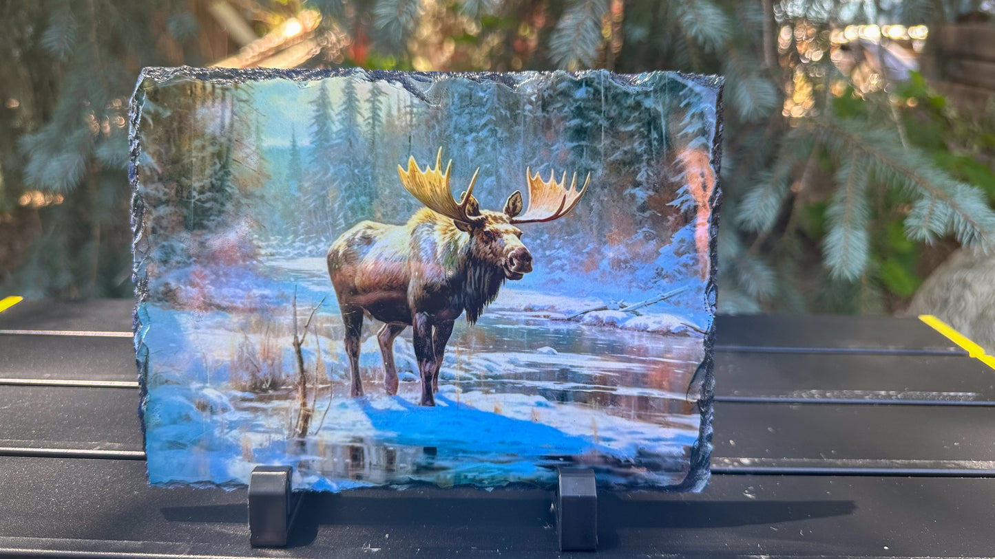 Winter Moose Slate Plaque - Perfect Outdoorsy Gift for Nature Lovers