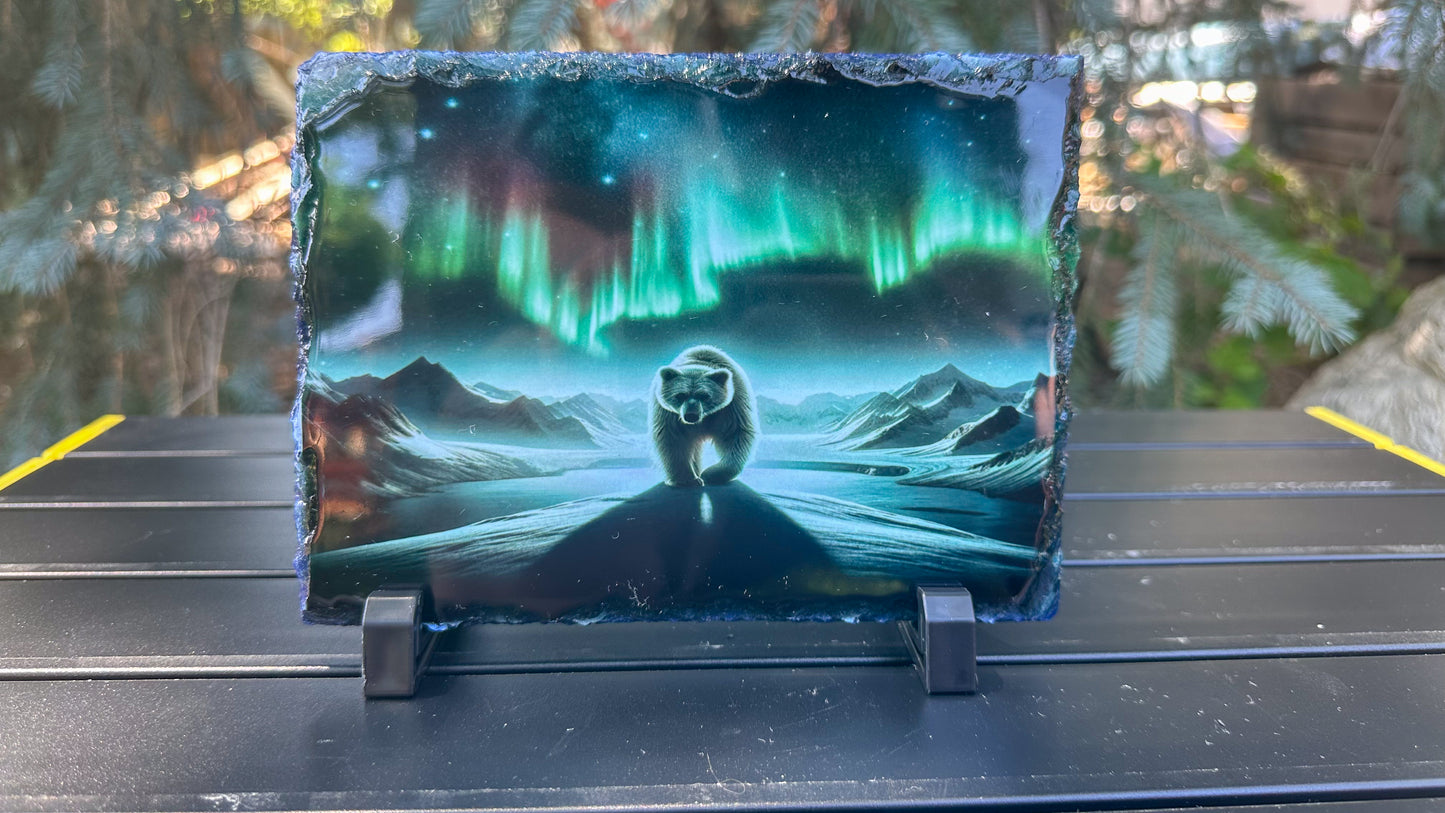 Bear Decorative Slate Plaque with Northern Lights - Perfect Gift for Bear Lovers