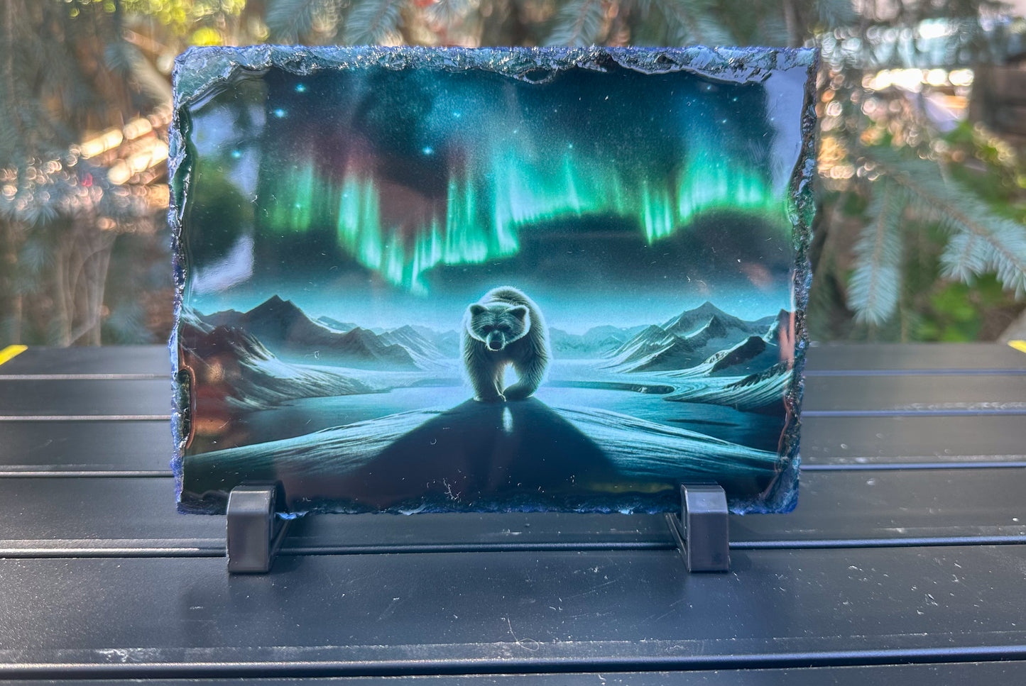 Bear Decorative Slate Plaque with Northern Lights - Perfect Gift for Bear Lovers