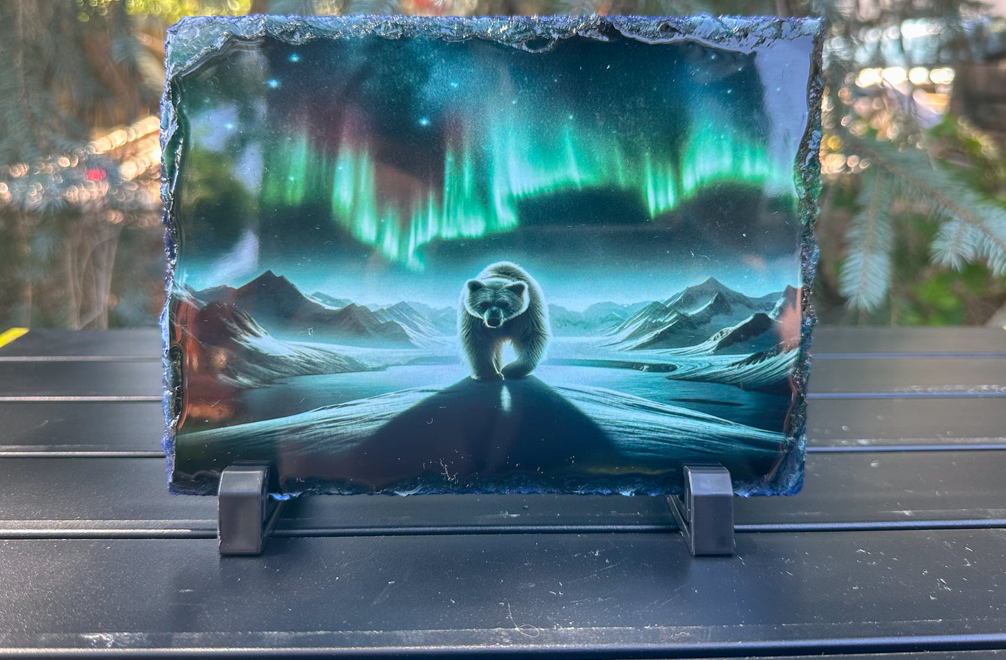Bear Decorative Slate Plaque with Northern Lights - Perfect Gift for Bear Lovers