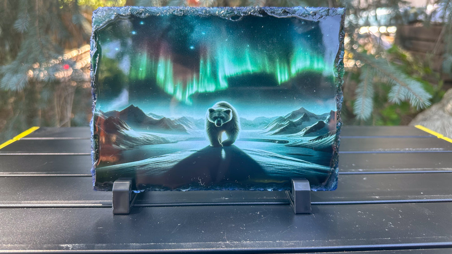 Bear Decorative Slate Plaque with Northern Lights - Perfect Gift for Bear Lovers
