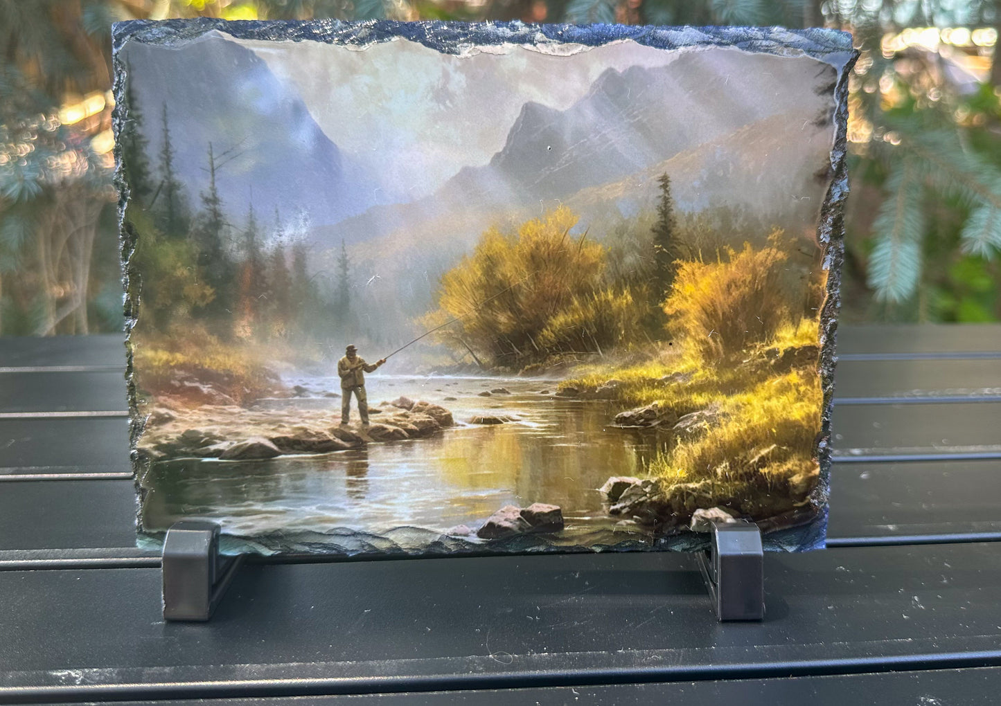 Fly Fisherman Slate Decorative Plaque for River Enthusiasts