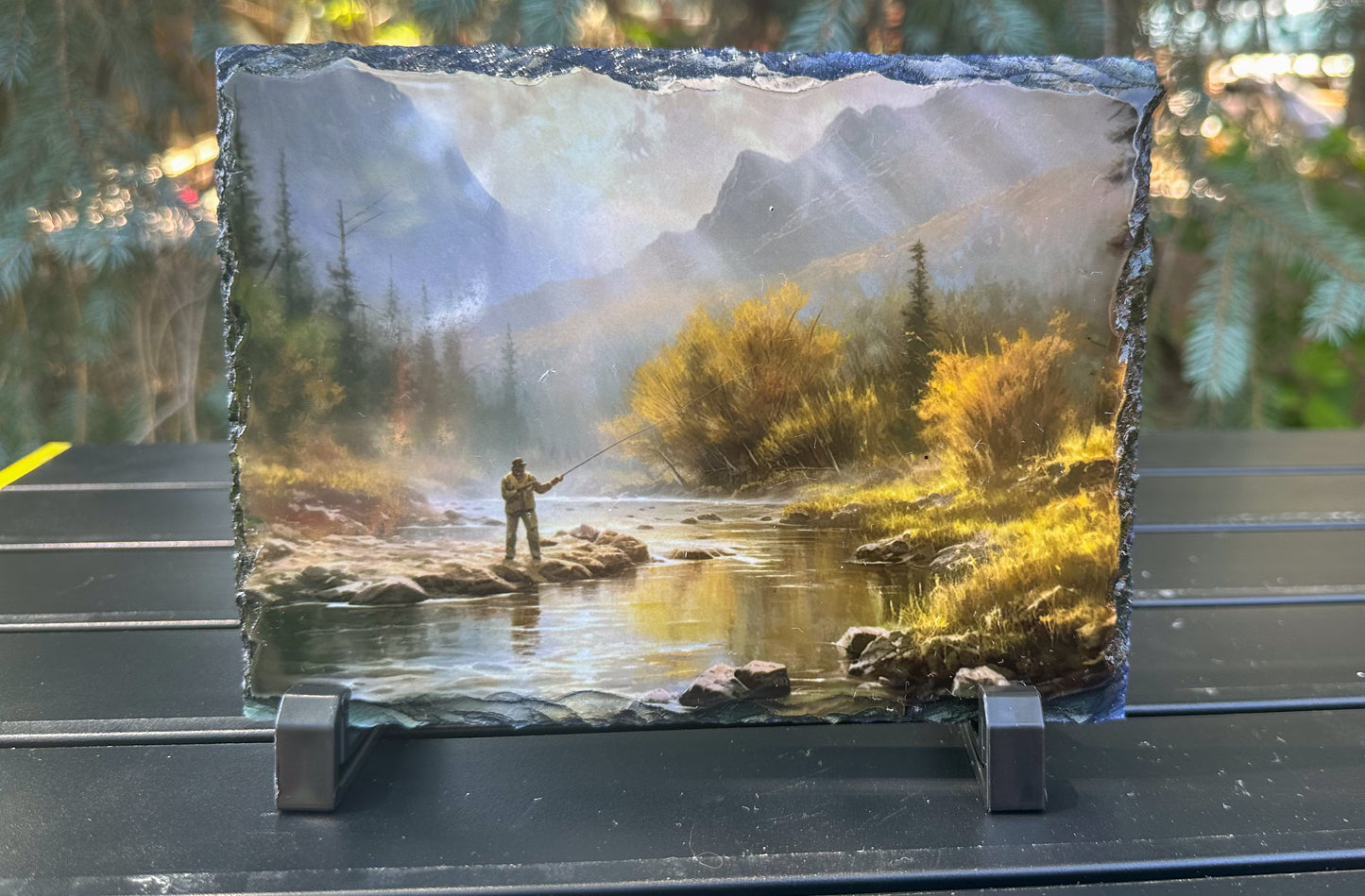 Fly Fisherman Slate Decorative Plaque for River Enthusiasts