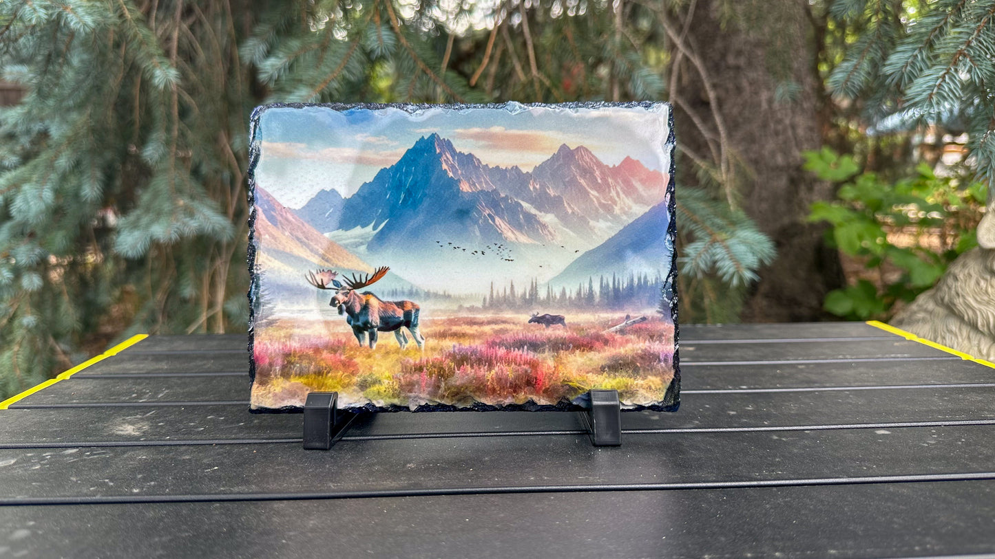 Moose Photo Slate Plaque - Rustic Moose Decor for Cabin or Lodge