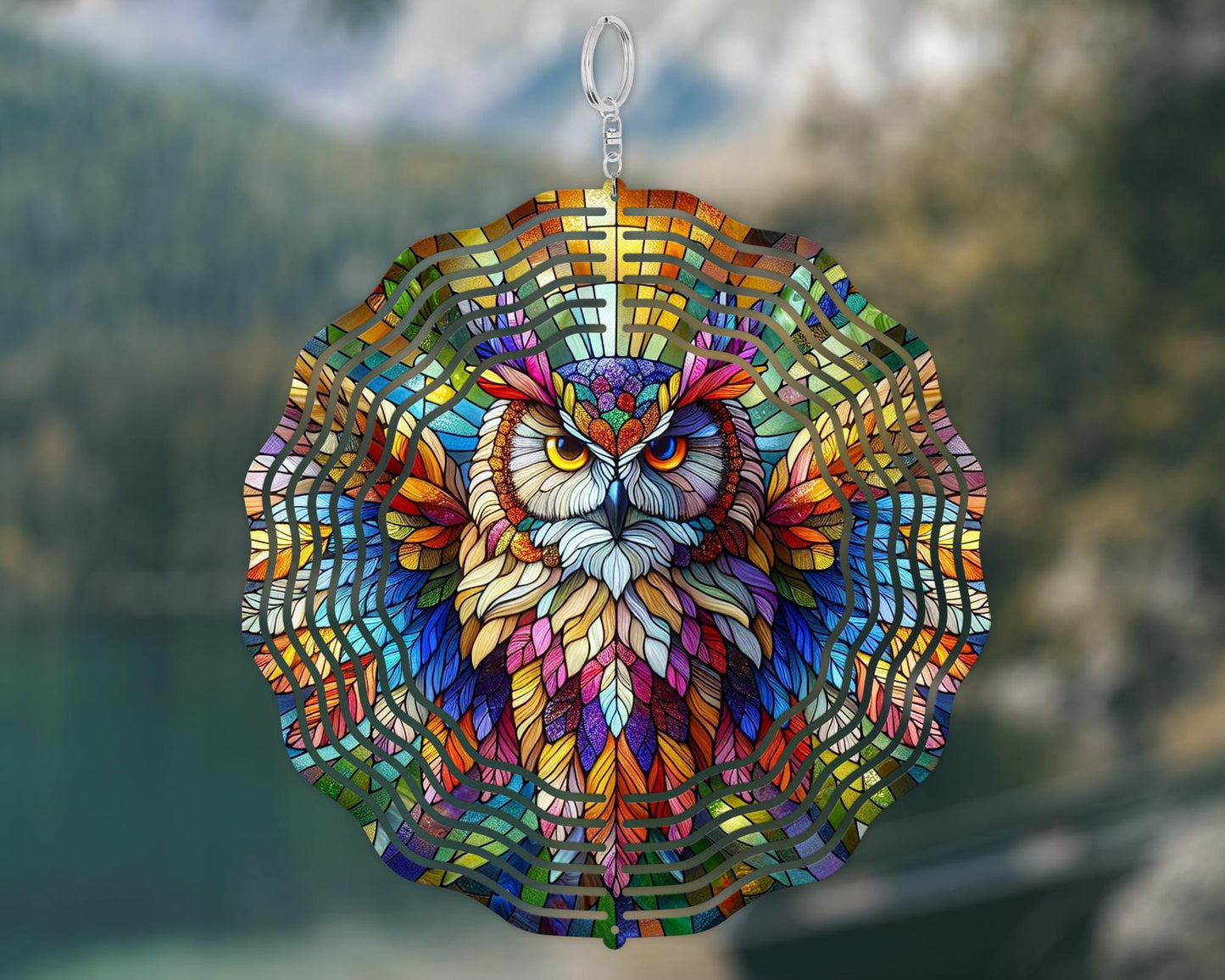 Vibrant Owl Wind Spinner - Nature-Inspired Decor for Bird Watchers and Owl Lovers