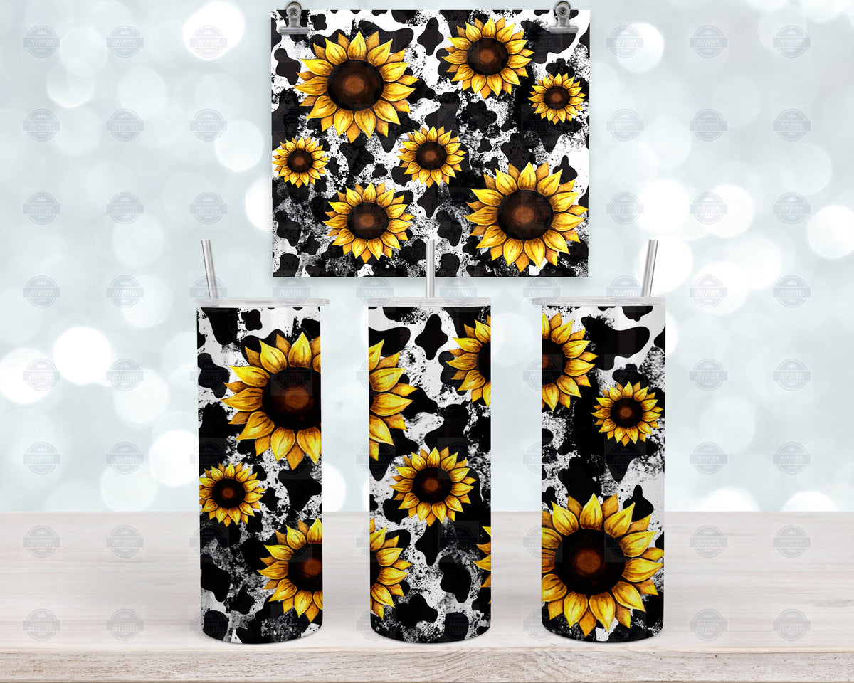 Cow Print Tumbler, Sunflower Iced Coffee, 20Oz Stainless Steel