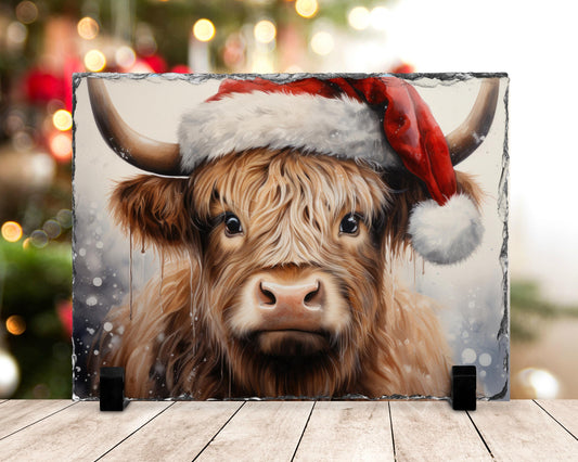Highland Cow Slate Sign - Rustic Farmhouse Christmas Decor for Holiday Cheer