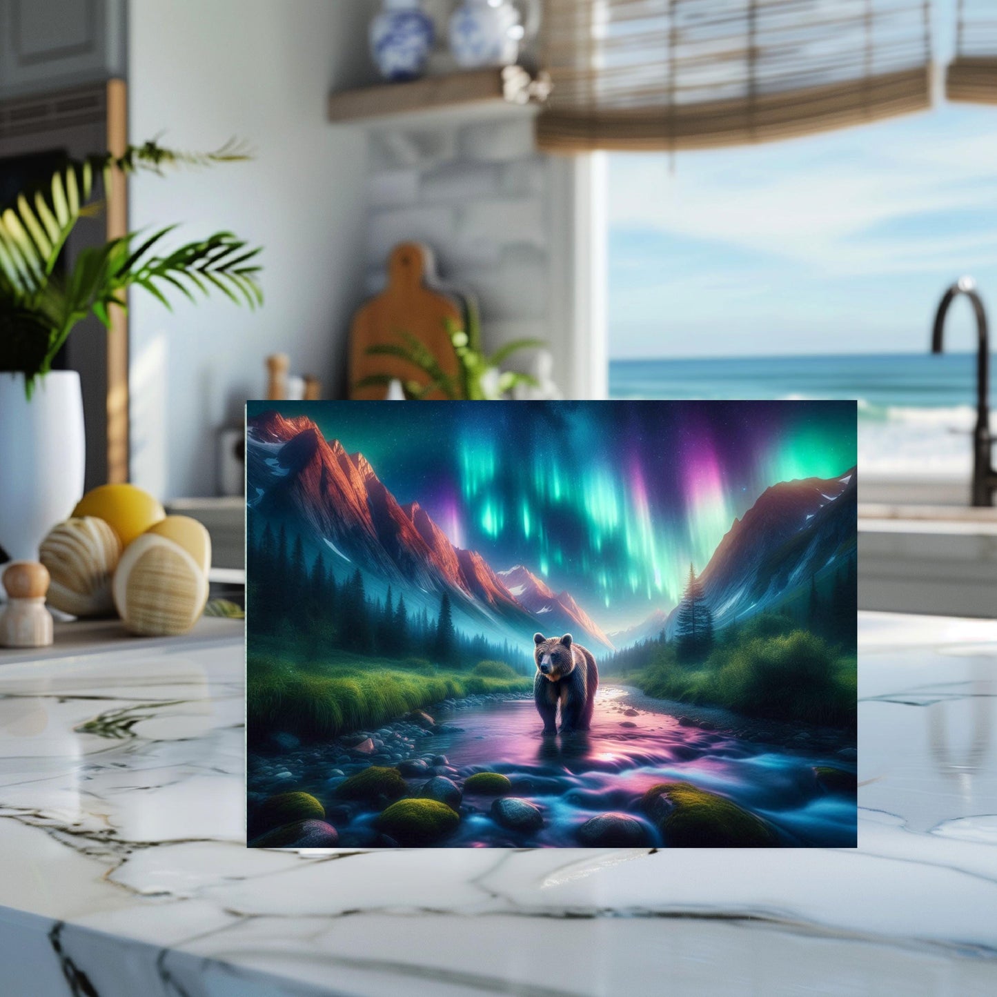 Tempered Glass Cutting Board with Northern Lights Design Perfect Gift for Bear Lovers Hostess Housewarming Ideal Kitchen Decor for Moms