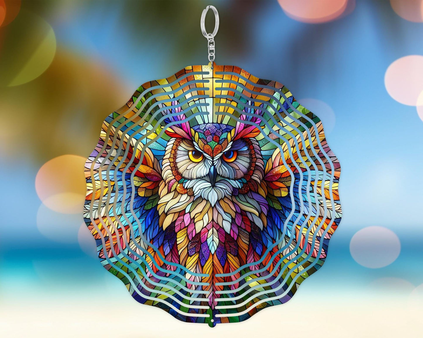 Vibrant Owl Wind Spinner - Nature-Inspired Decor for Bird Watchers and Owl Lovers
