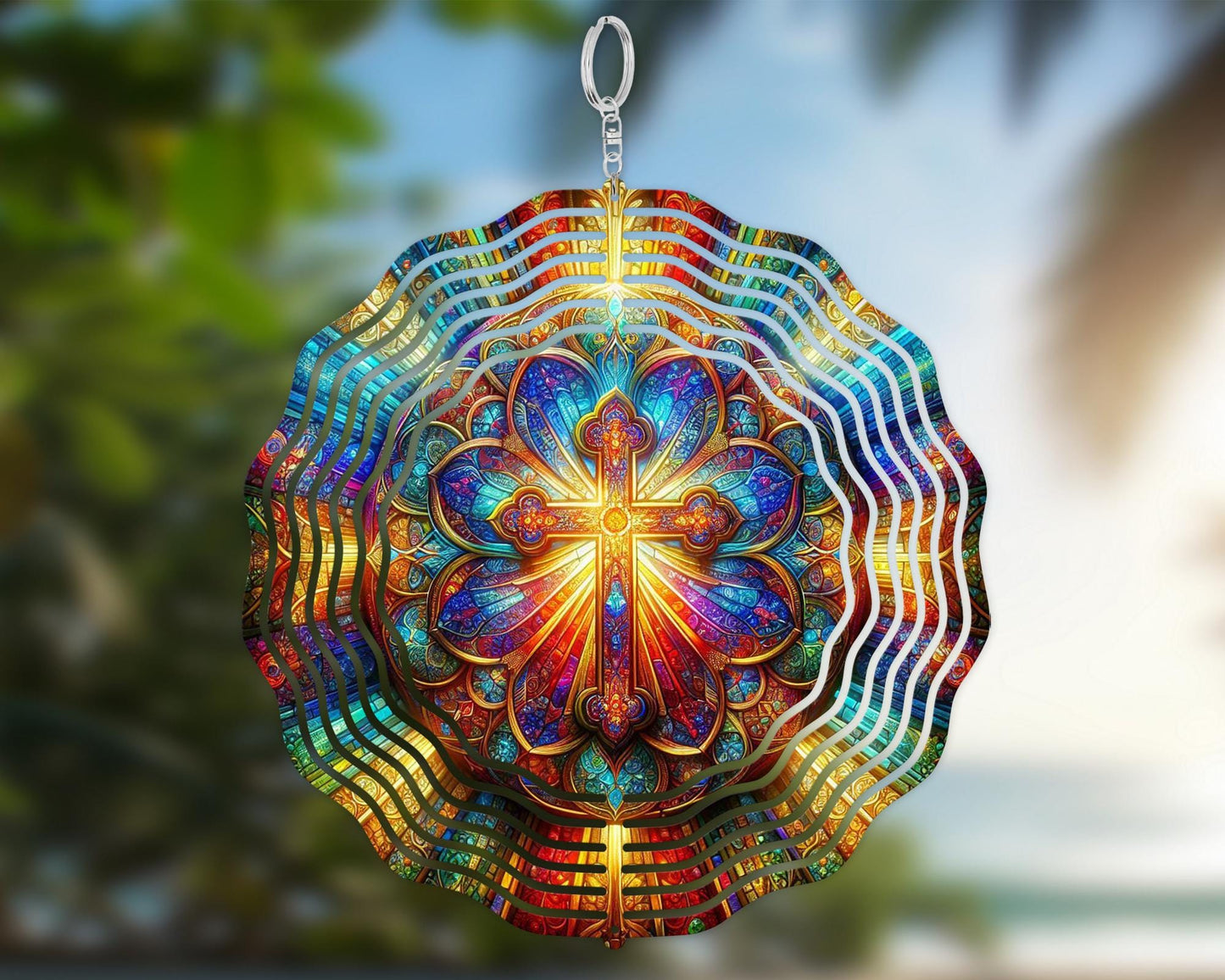 Vibrant Christian Cross Wind Spinner with UV Protection for Inspirational Garden Decor