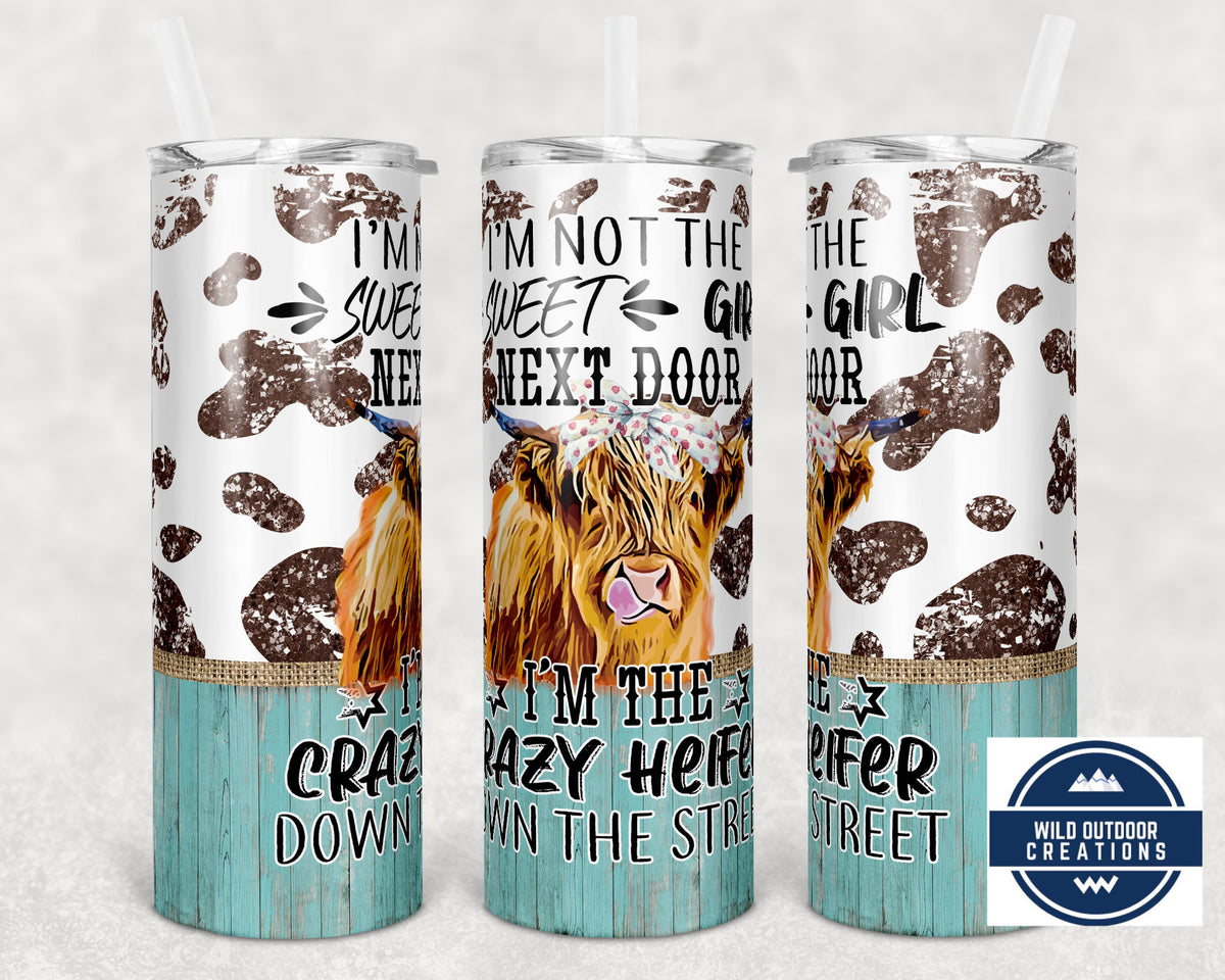 Stainless Steel Tumbler, Crazy Heifer Highland Cow, 20Oz Straw Lid