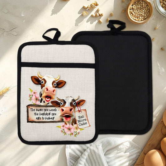Funny Cow Pot Holder with Floral Design  Cake Quote - Charming Farmhouse Kitchen Gift