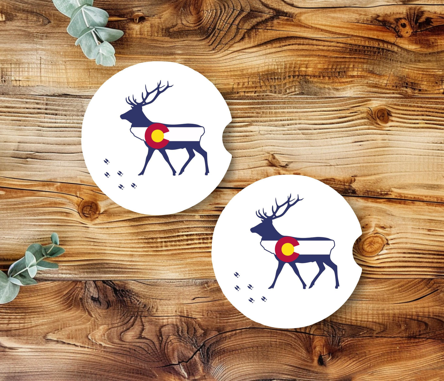 Colorado Elk Print Car Coasters, Sandstone Coasters for New Driver, Auto Coasters for Him, Car Cup Mats, Absorbent Mats, Cup Holder Mat