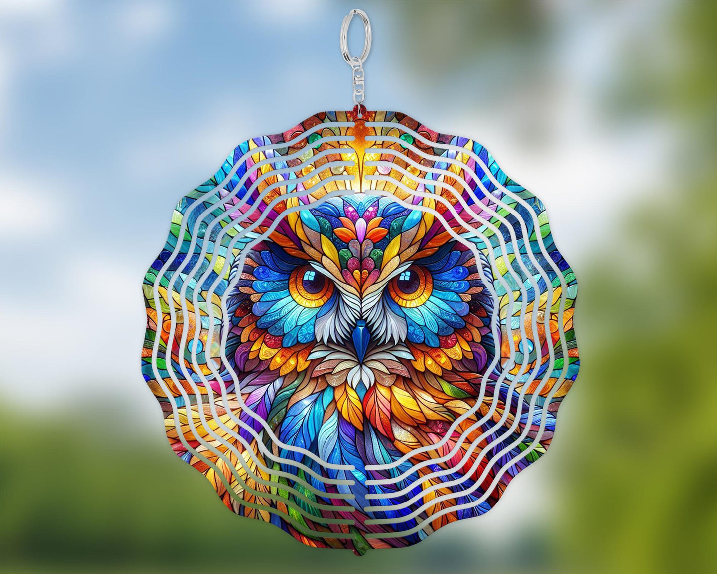 Owl Head Wind Spinner - UV-Protected Hanging Sculpture for Bird Lovers and Nature Enthusiasts