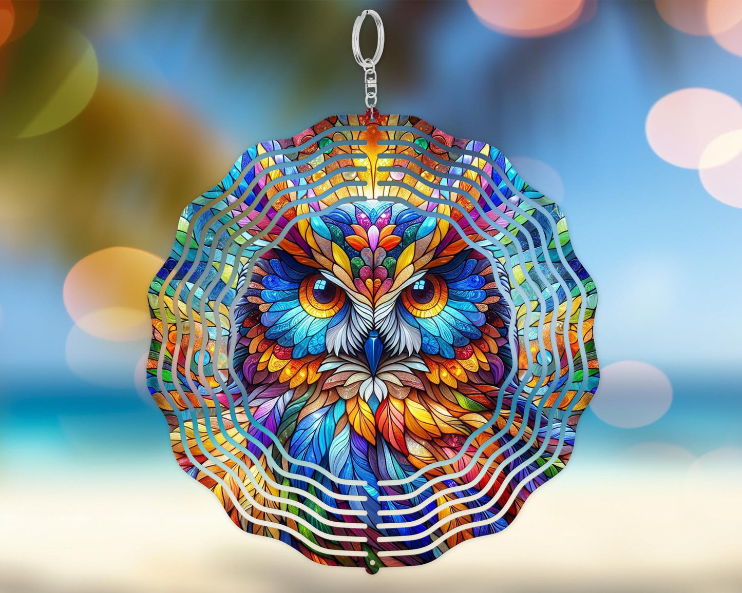 Owl Head Wind Spinner - UV-Protected Hanging Sculpture for Bird Lovers and Nature Enthusiasts