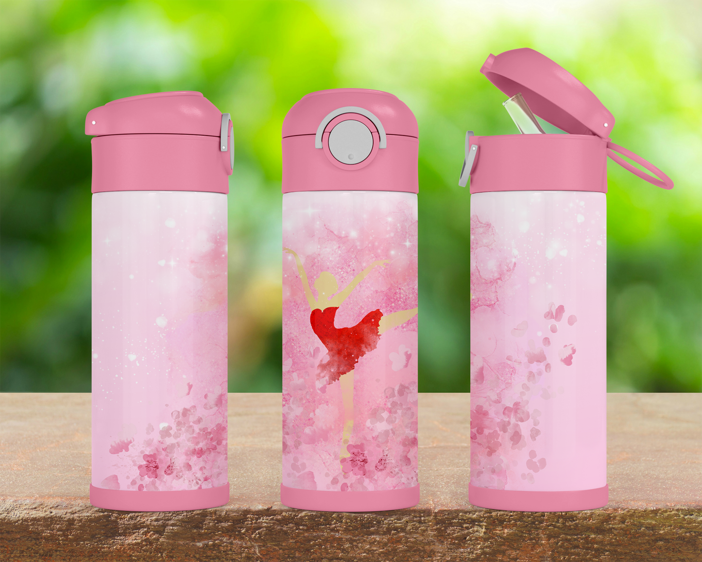 Ballerina Water Bottle with Flip Top Lock 12oz Pink Handle Perfect Easter Gift for Kids