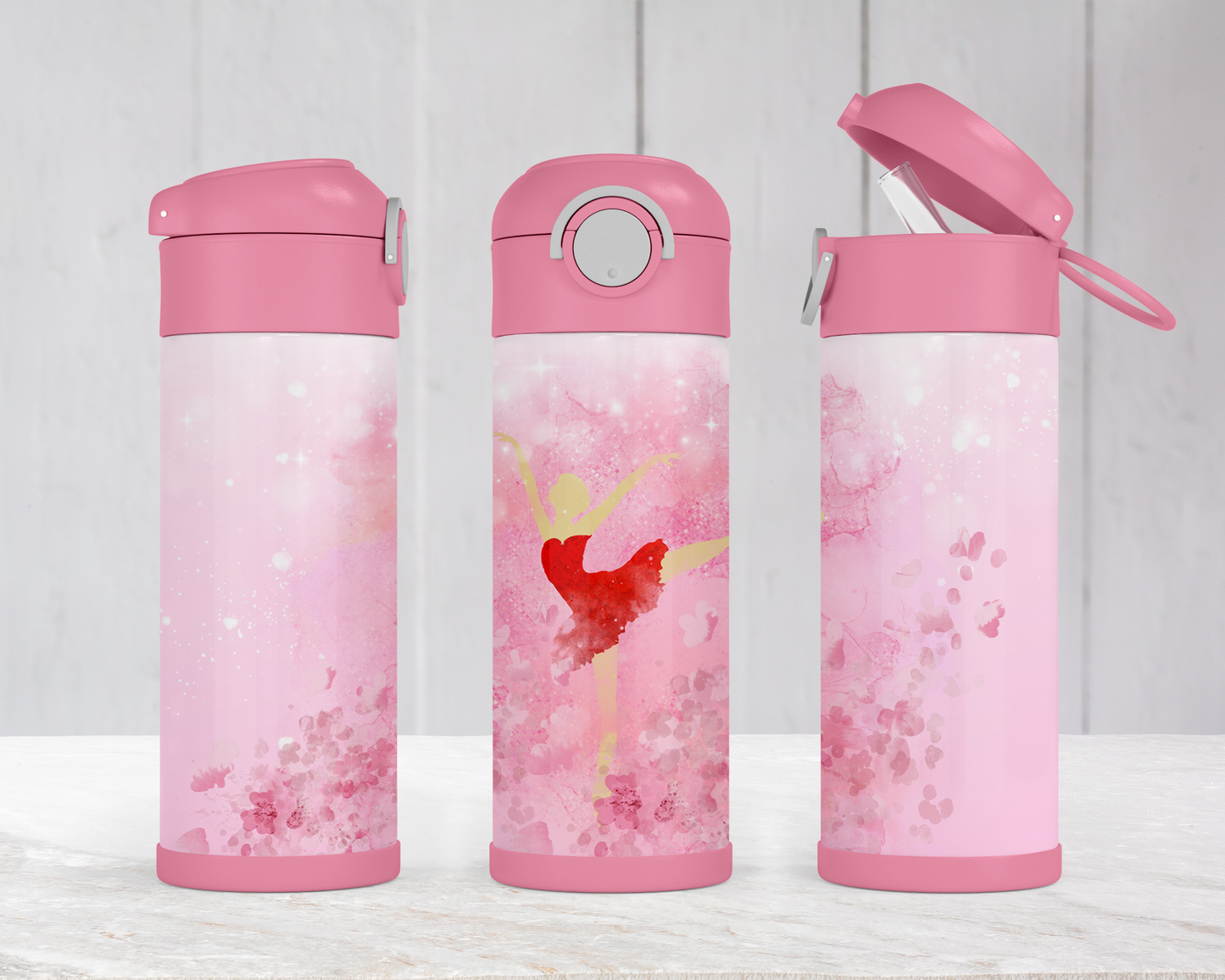 Ballerina Water Bottle with Flip Top Lock 12oz Pink Handle Perfect Easter Gift for Kids