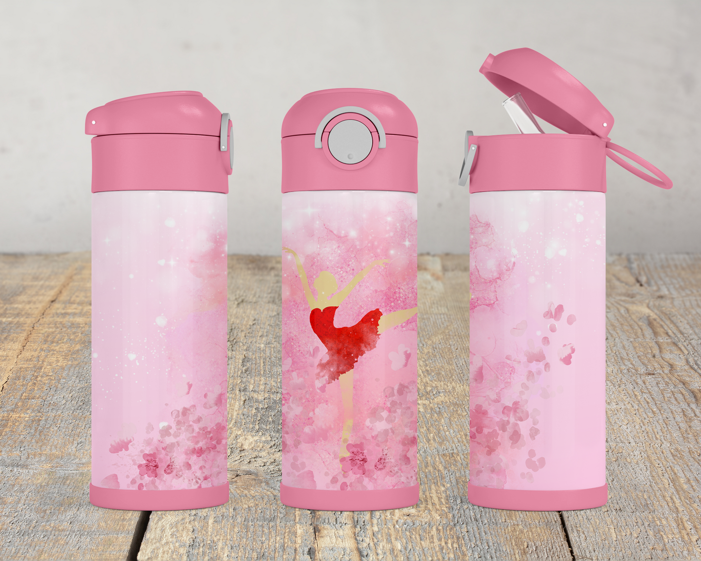 Ballerina Water Bottle with Flip Top Lock 12oz Pink Handle Perfect Easter Gift for Kids