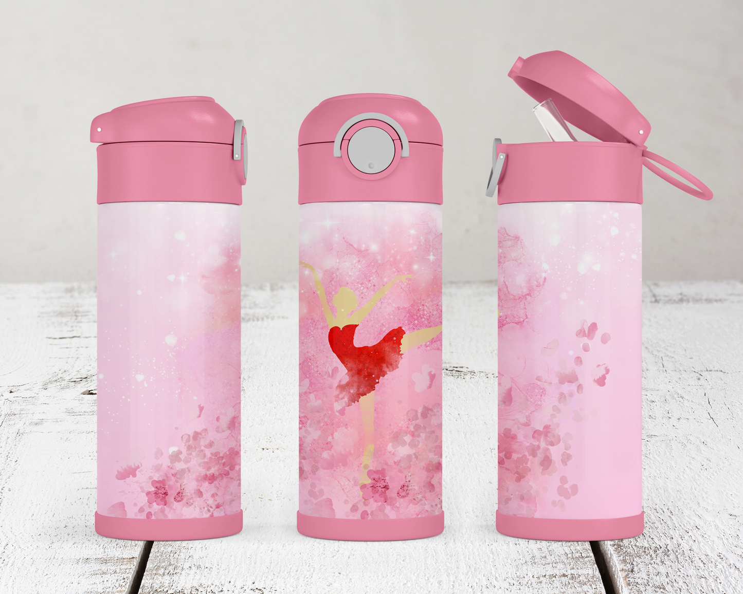 Ballerina Water Bottle with Flip Top Lock 12oz Pink Handle Perfect Easter Gift for Kids