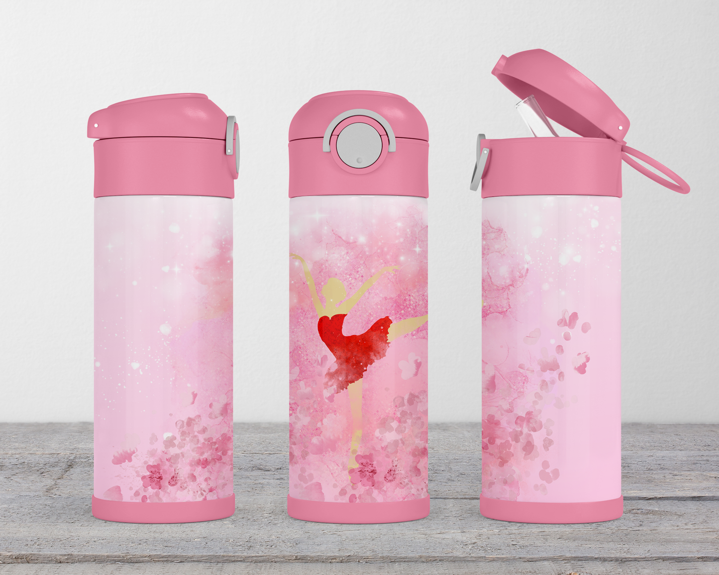 Ballerina Water Bottle with Flip Top Lock 12oz Pink Handle Perfect Easter Gift for Kids