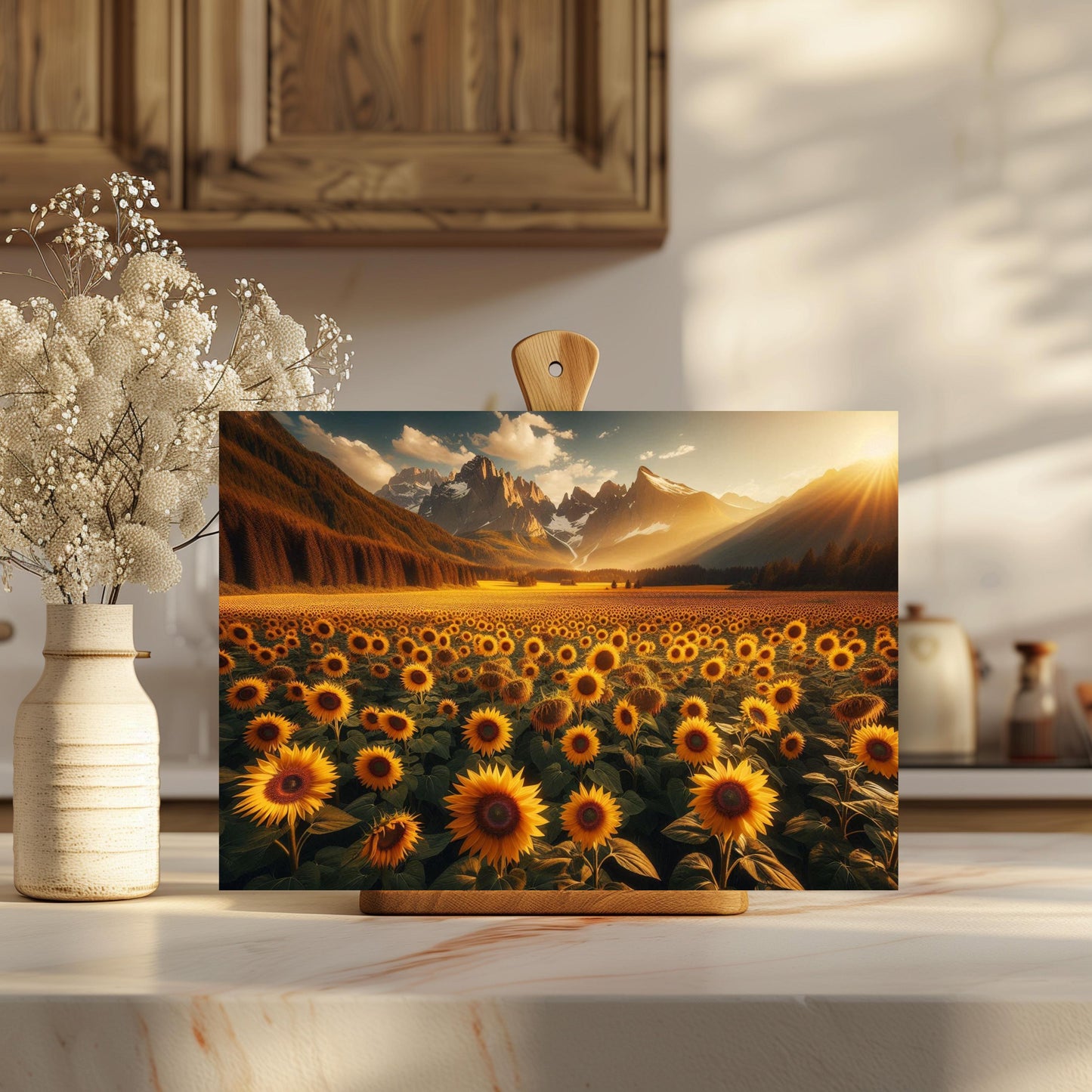 Sunflower Mountain Glass Cutting Board with Sunset Landscape Design