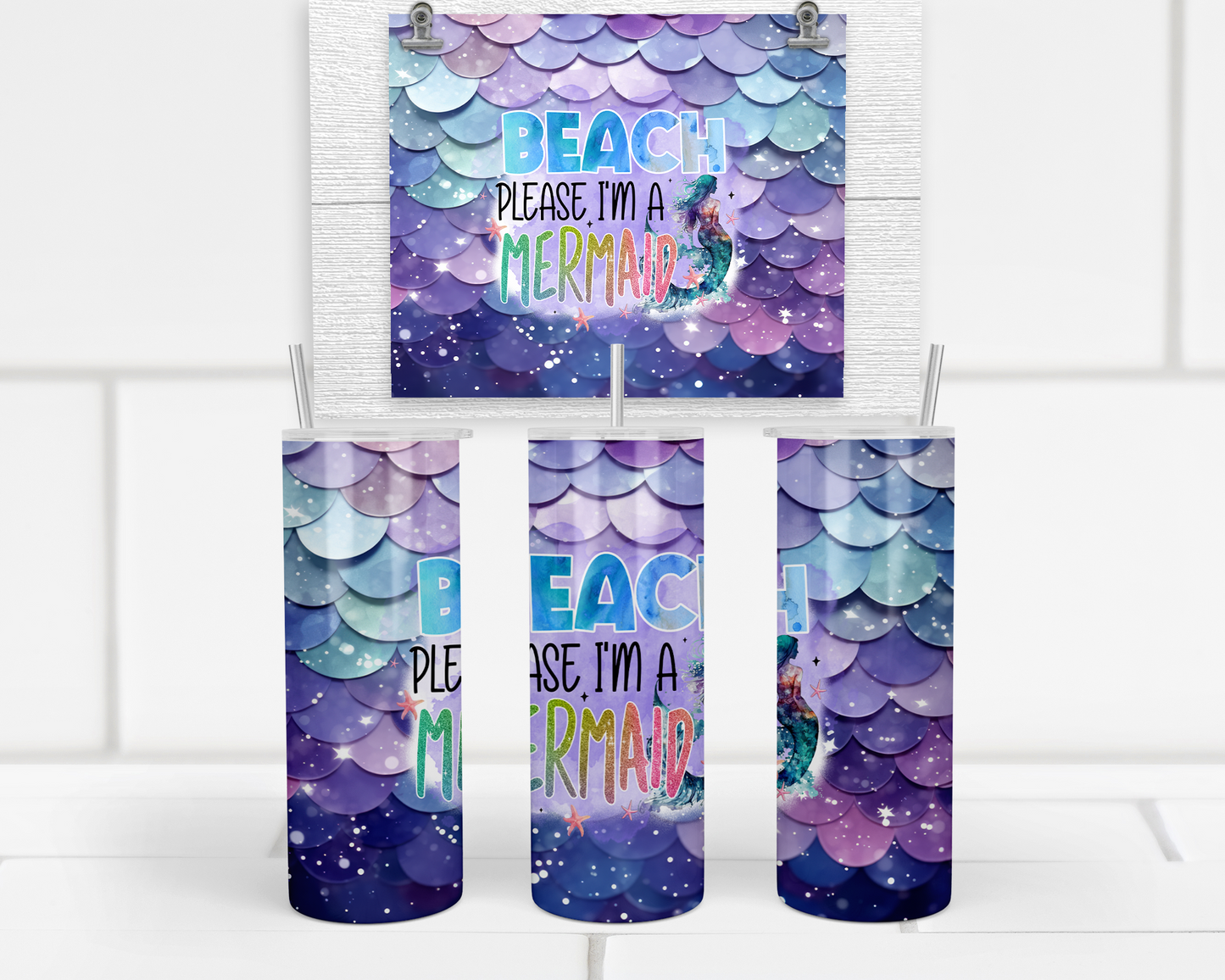 20oz Mermaid Tumbler with Straw Lid - Ideal Gift for Beach Lovers Ocean Enthusiasts