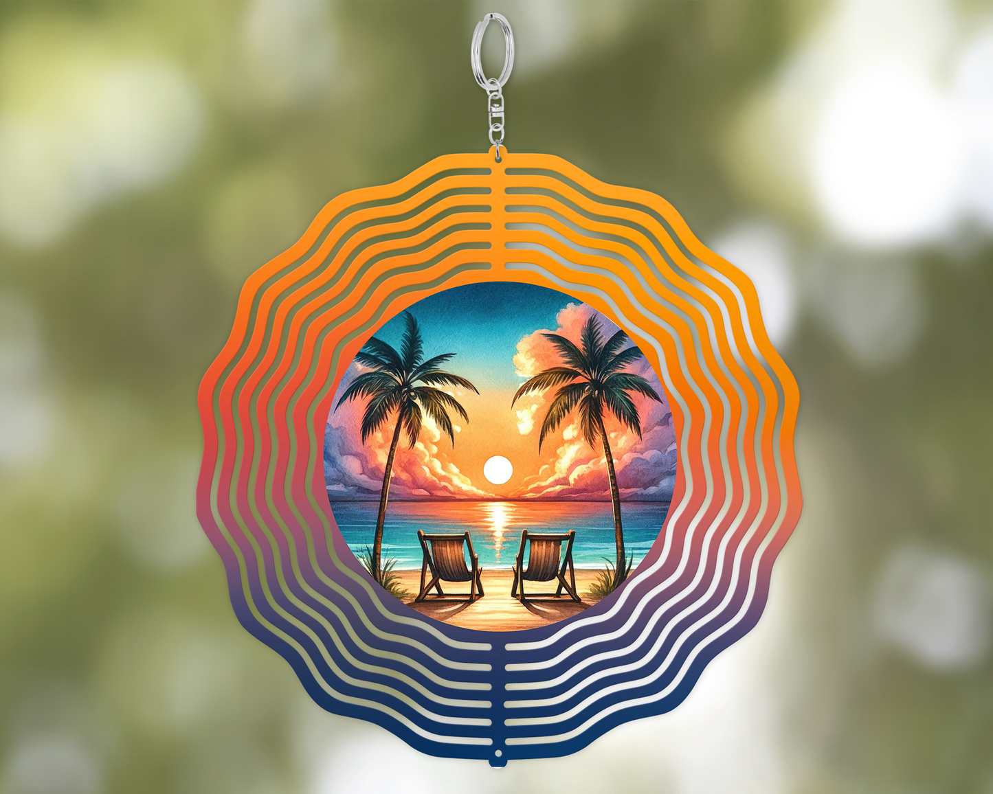 Sunset Beach Wind Spinner - Elegant Outdoor Garden Sculpture for Tranquil Decor