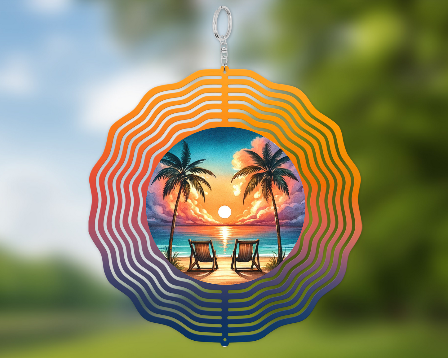 Sunset Beach Wind Spinner - Elegant Outdoor Garden Sculpture for Tranquil Decor