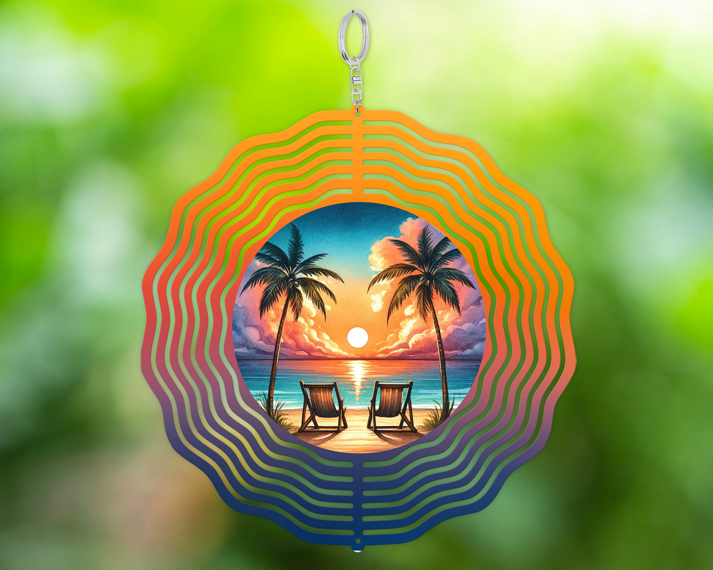 Sunset Beach Wind Spinner - Elegant Outdoor Garden Sculpture for Tranquil Decor
