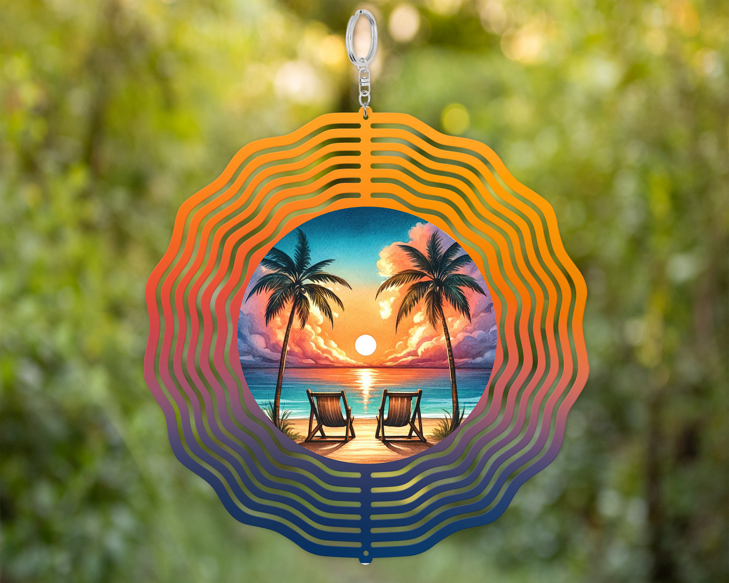 Sunset Beach Wind Spinner - Elegant Outdoor Garden Sculpture for Tranquil Decor