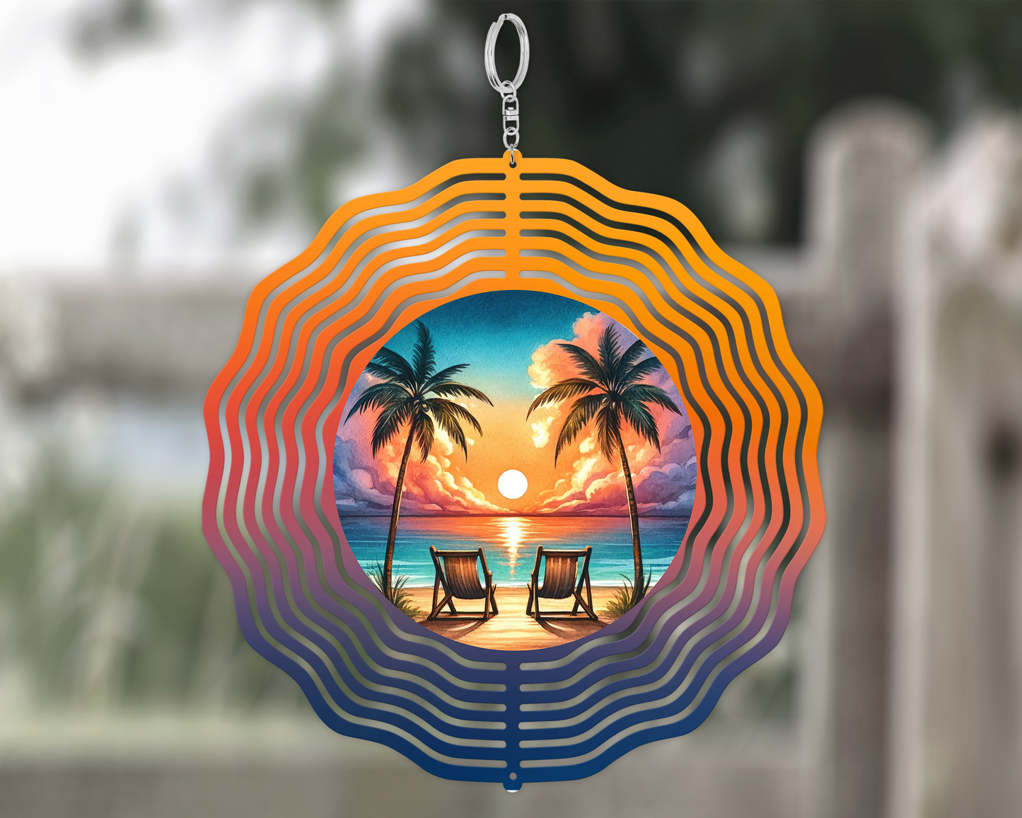 Sunset Beach Wind Spinner - Elegant Outdoor Garden Sculpture for Tranquil Decor