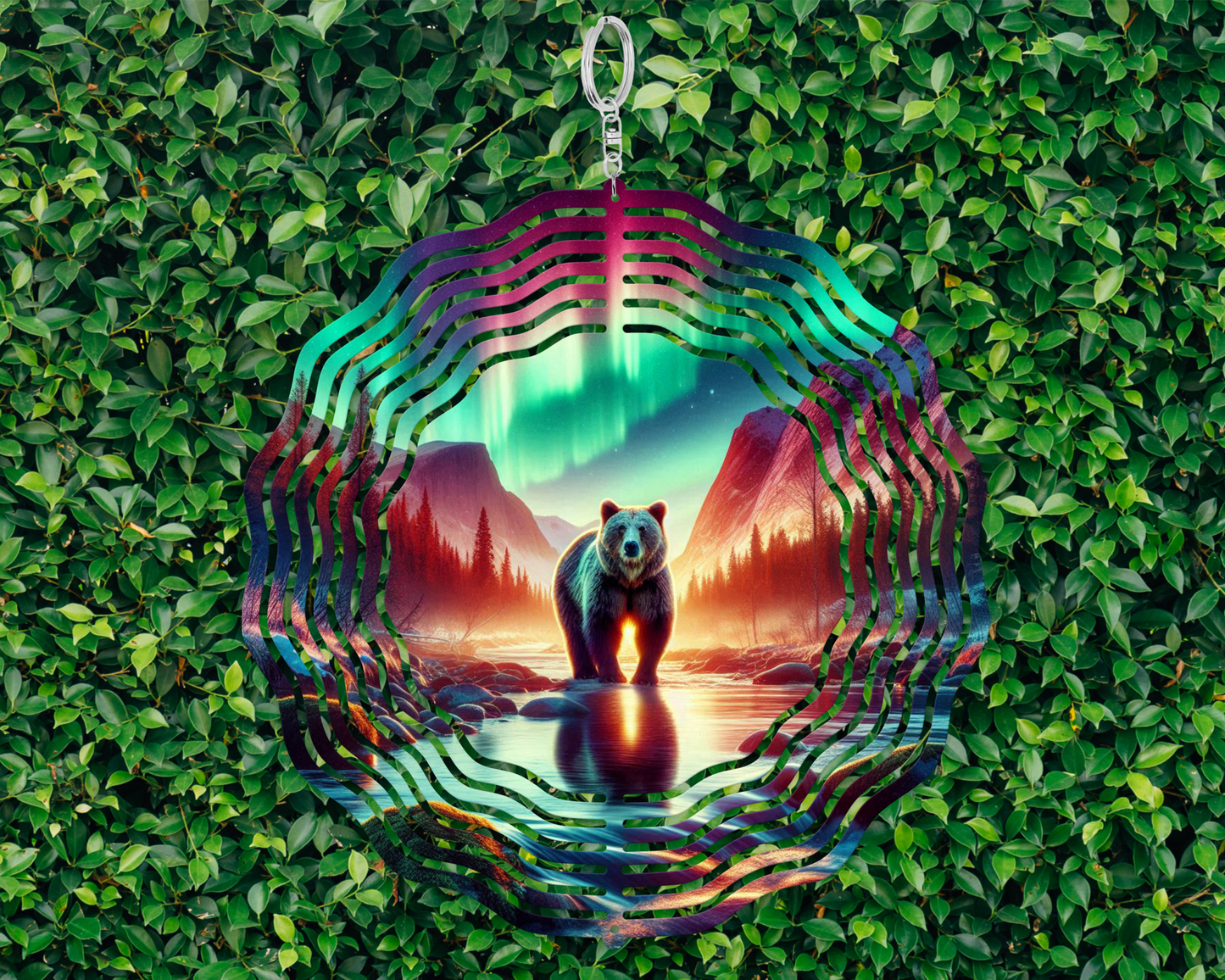 Bear Mountain Wind Spinner - Northern Lights Garden Art for Bear Lovers Ideal Mothers Day Gift