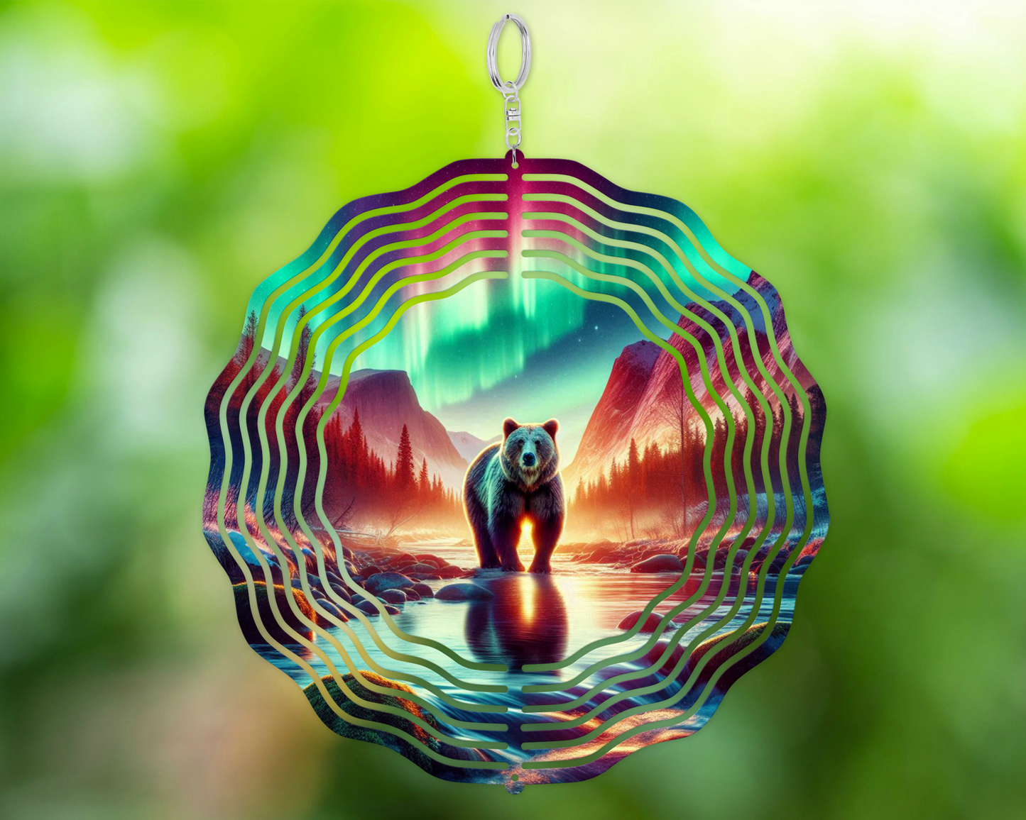 Bear Mountain Wind Spinner - Northern Lights Garden Art for Bear Lovers Ideal Mothers Day Gift