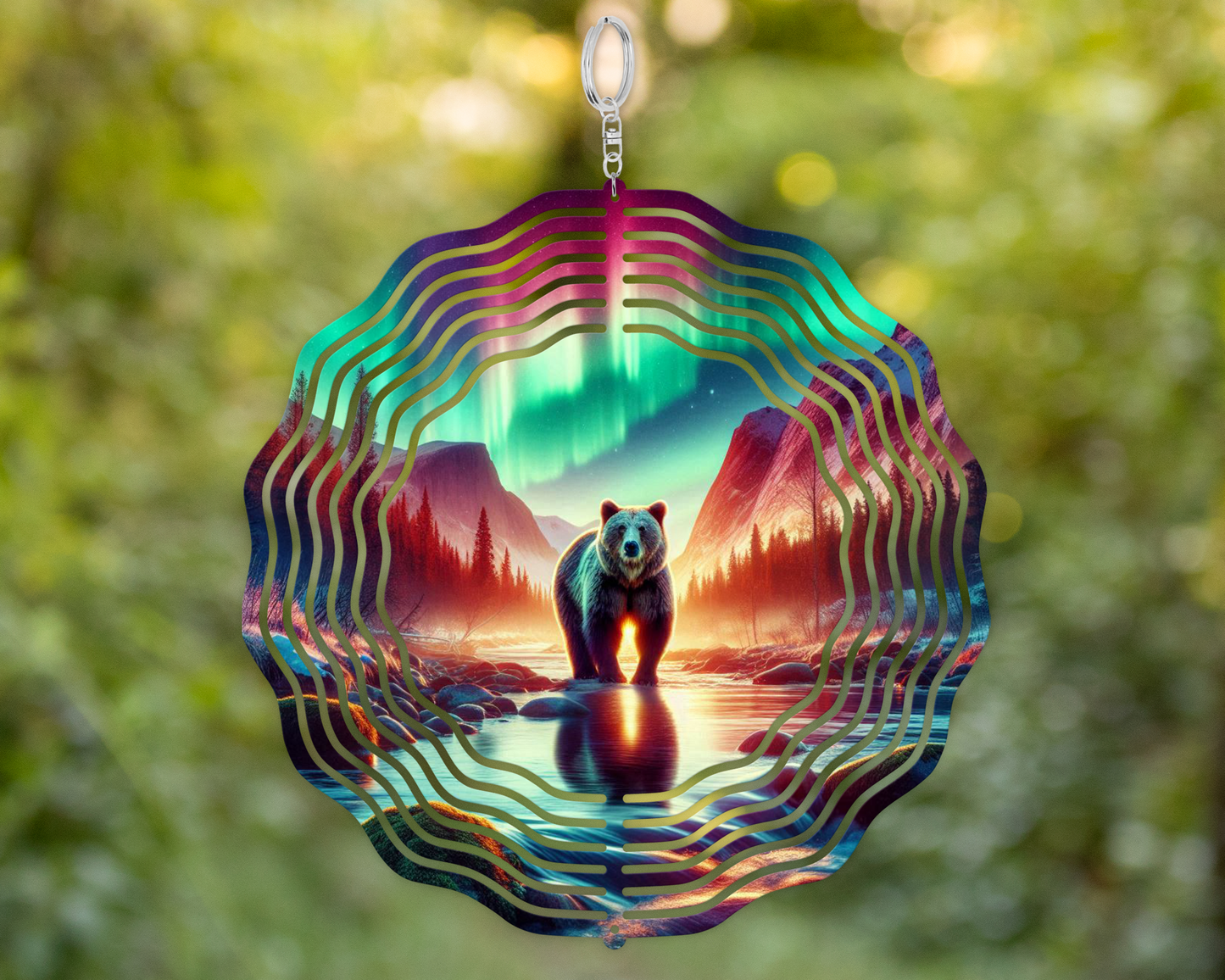 Bear Mountain Wind Spinner - Northern Lights Garden Art for Bear Lovers Ideal Mothers Day Gift