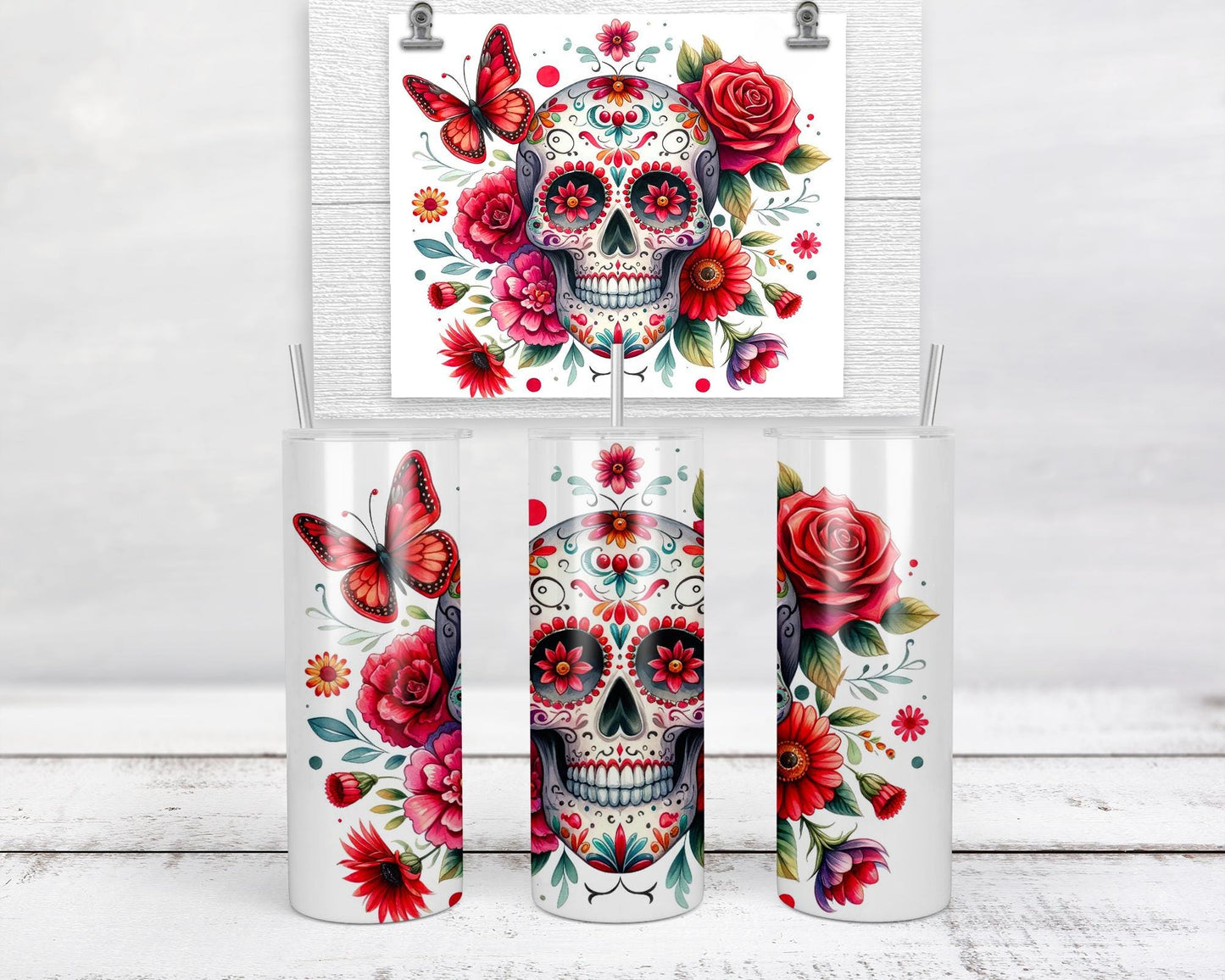 Glow-in-the-Dark Sugar Skull Tumbler - Unique Spooky Chic Gift