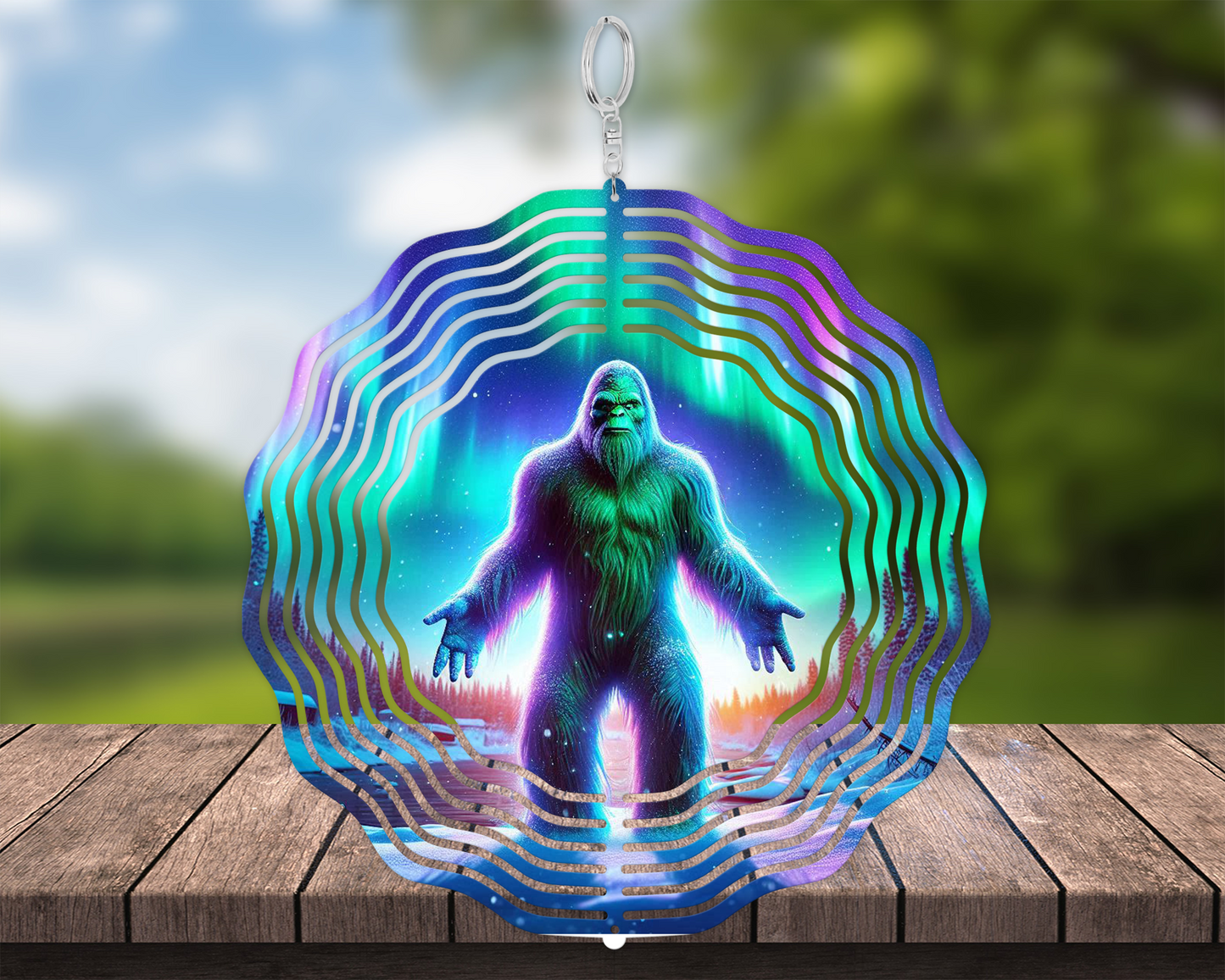 Bigfoot Northern Lights Wind Spinner - Festive Garden Decor for Sasquatch Enthusiasts Unique Yard Art Gift