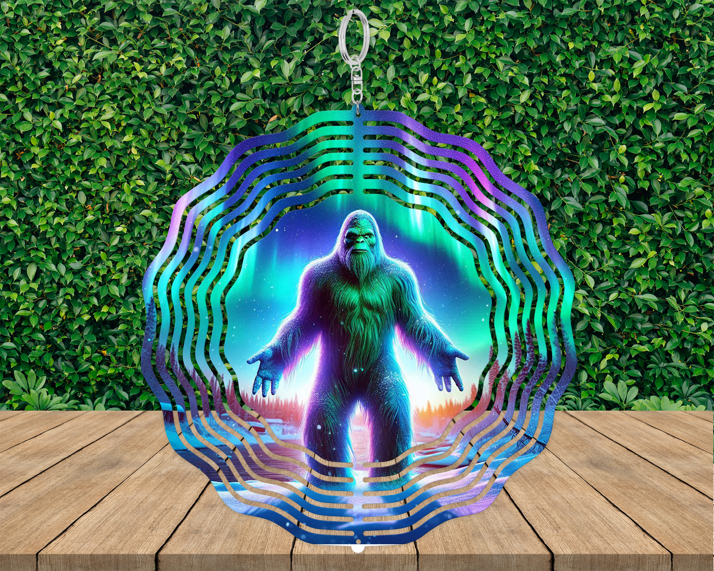 Bigfoot Northern Lights Wind Spinner - Festive Garden Decor for Sasquatch Enthusiasts Unique Yard Art Gift
